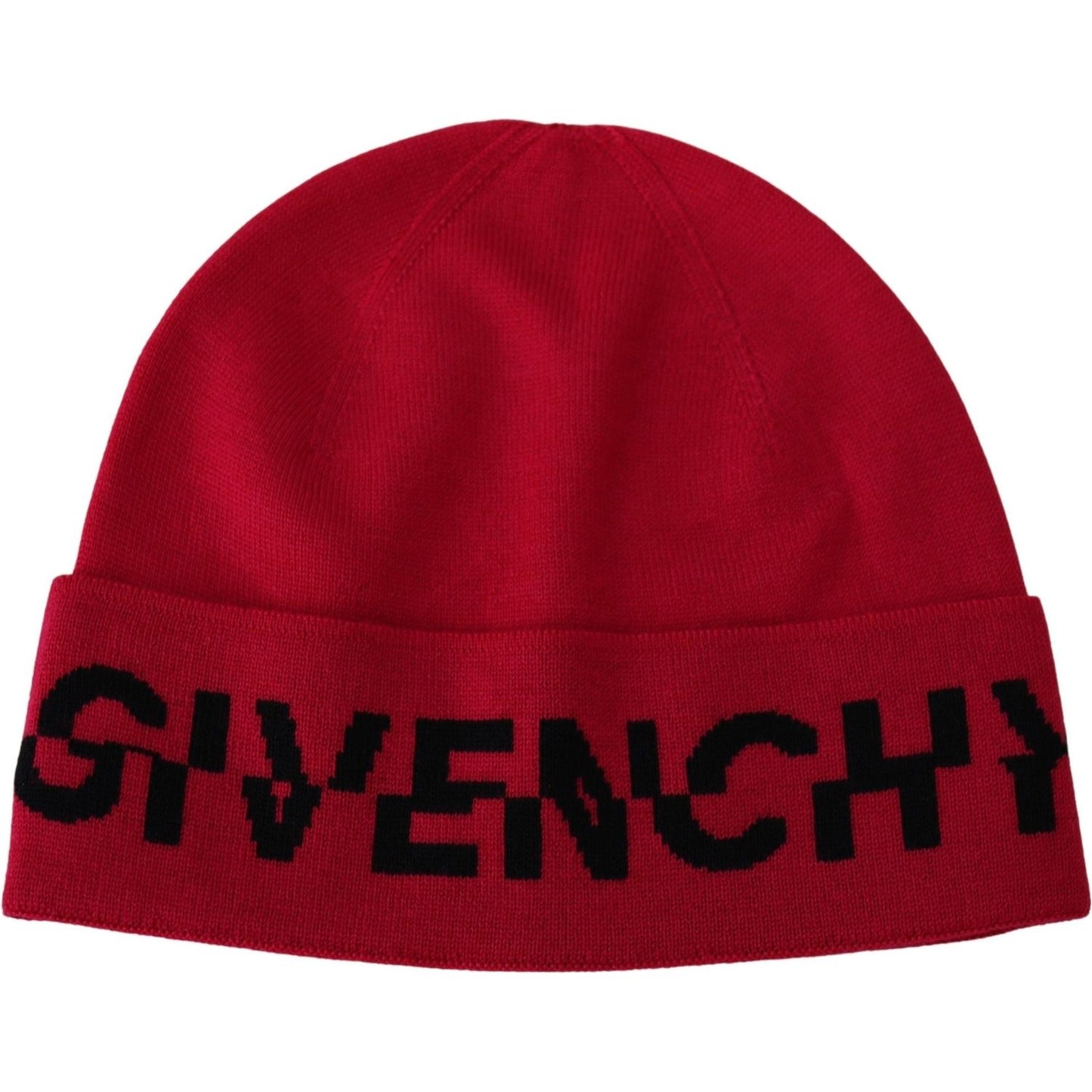 Givenchy Elegant Wool Beanie with Signature Contrast Logo Beanie Hat Givenchy Dark Red