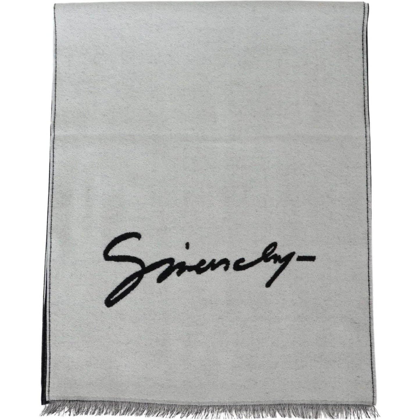Givenchy Elegant Monochrome Wool-Silk Blend Scarf Wool Wrap Shawls Givenchy Gray