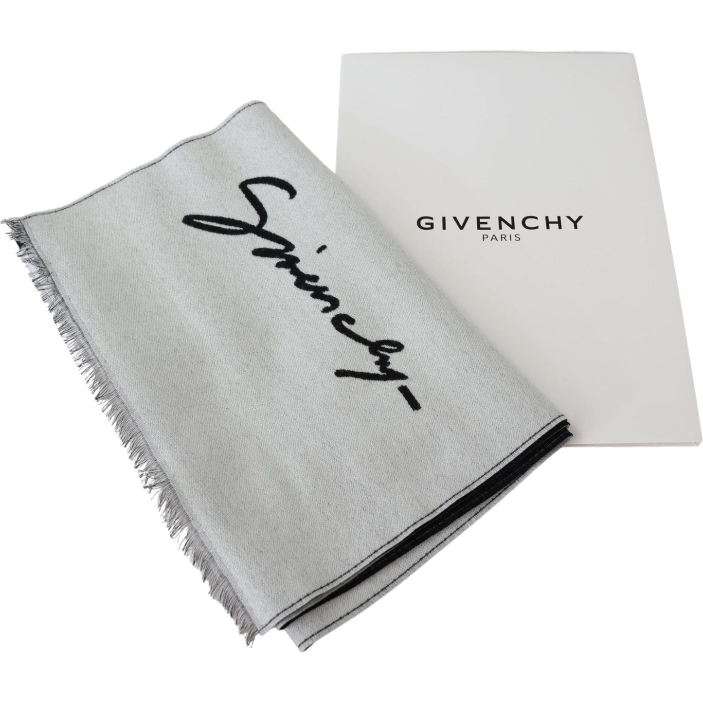 Givenchy Elegant Monochrome Wool-Silk Blend Scarf Wool Wrap Shawls Givenchy Gray