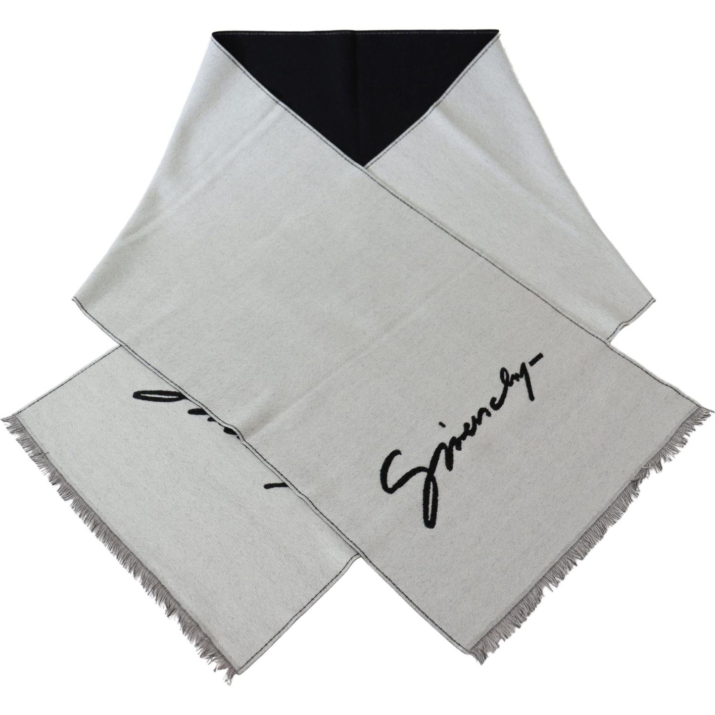 Givenchy Elegant Monochrome Wool-Silk Blend Scarf Wool Wrap Shawls Givenchy Gray