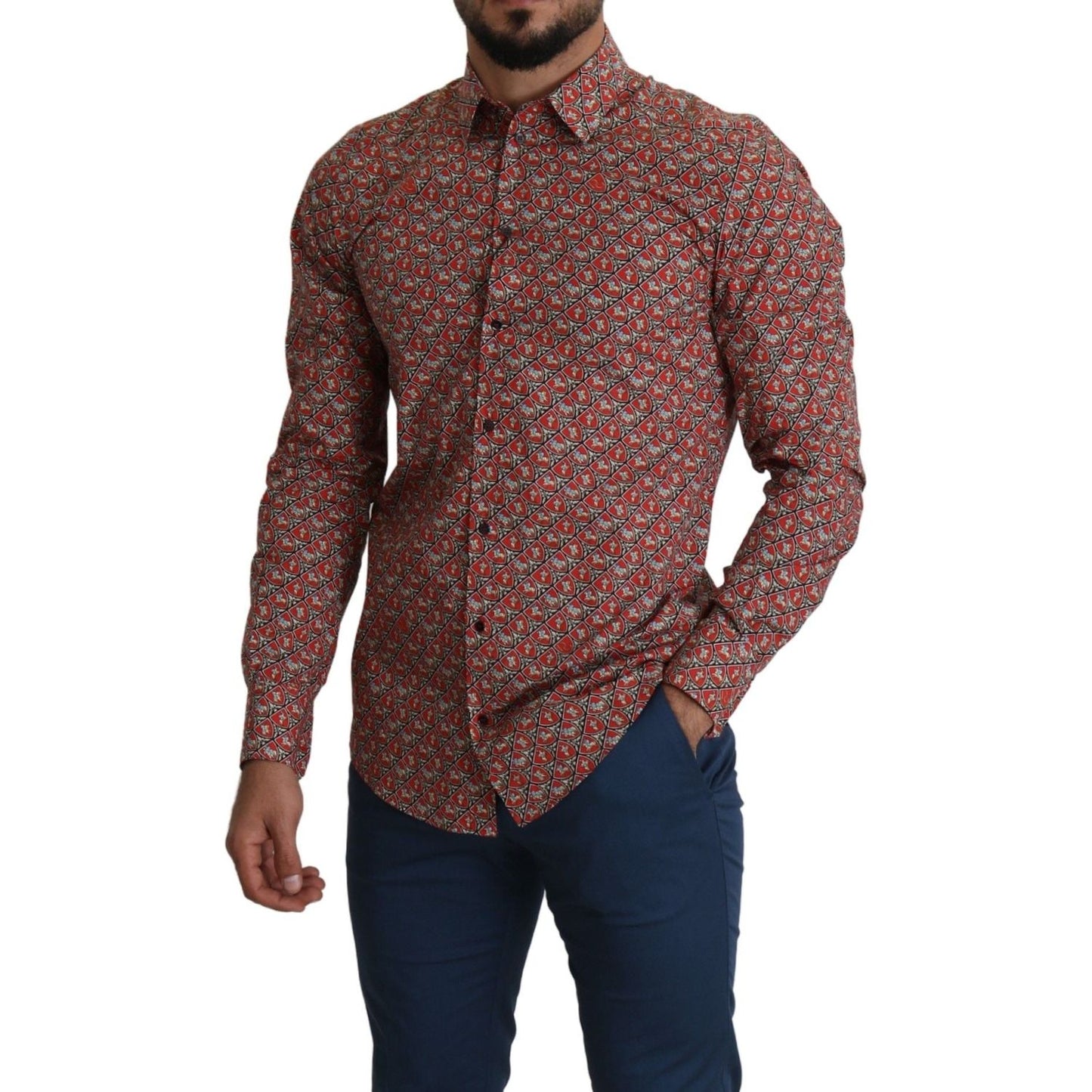 Dolce & Gabbana Elegant Red Martini Fit Cotton Shirt Dolce & Gabbana Dark Olive Green
