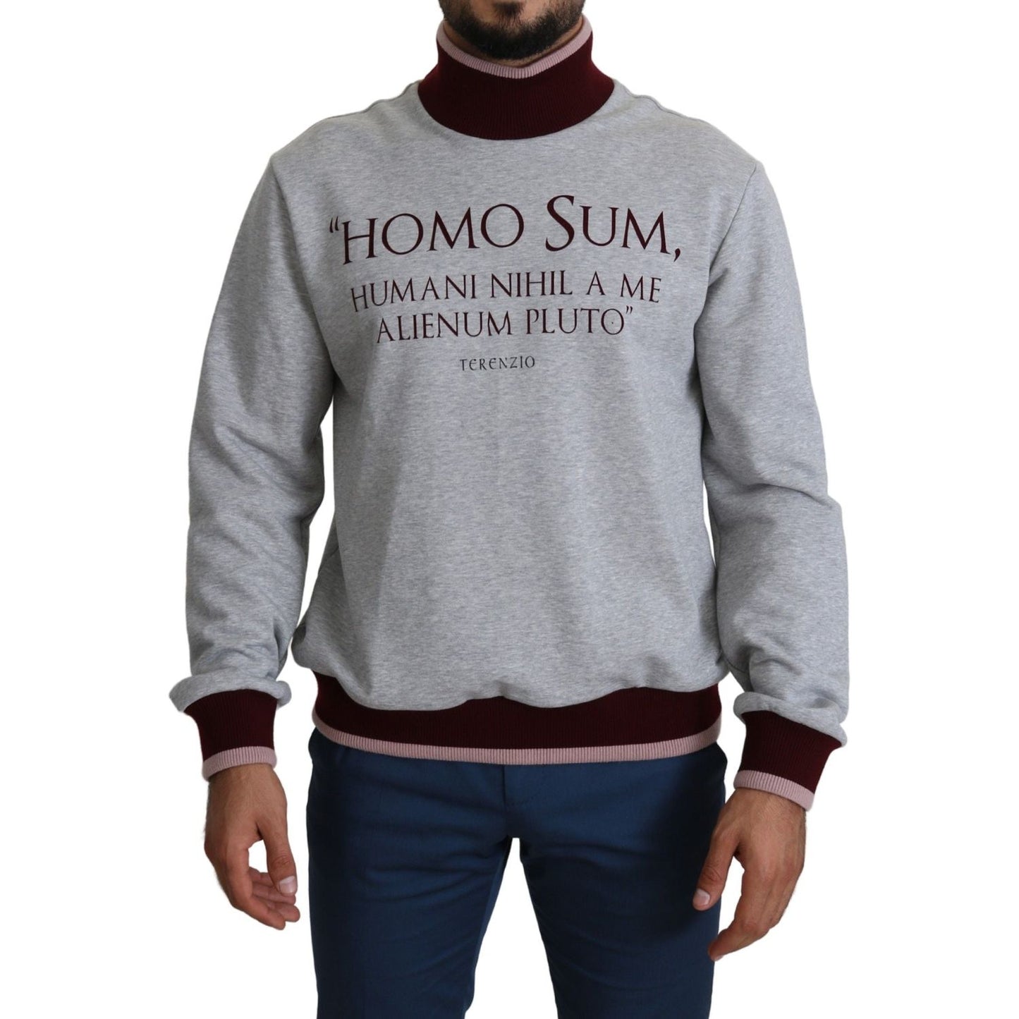 Dolce & Gabbana Elegant Gray Turtleneck Latin Motif Pullover Dolce & Gabbana Light Slate Gray