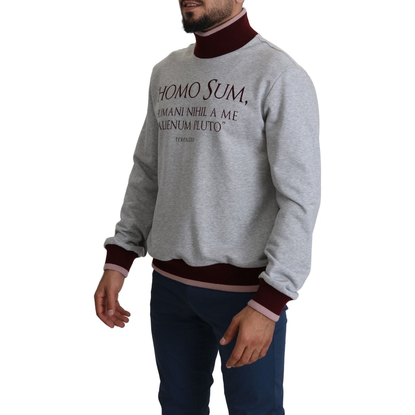Dolce & Gabbana Elegant Gray Turtleneck Latin Motif Pullover Dolce & Gabbana Slate Gray