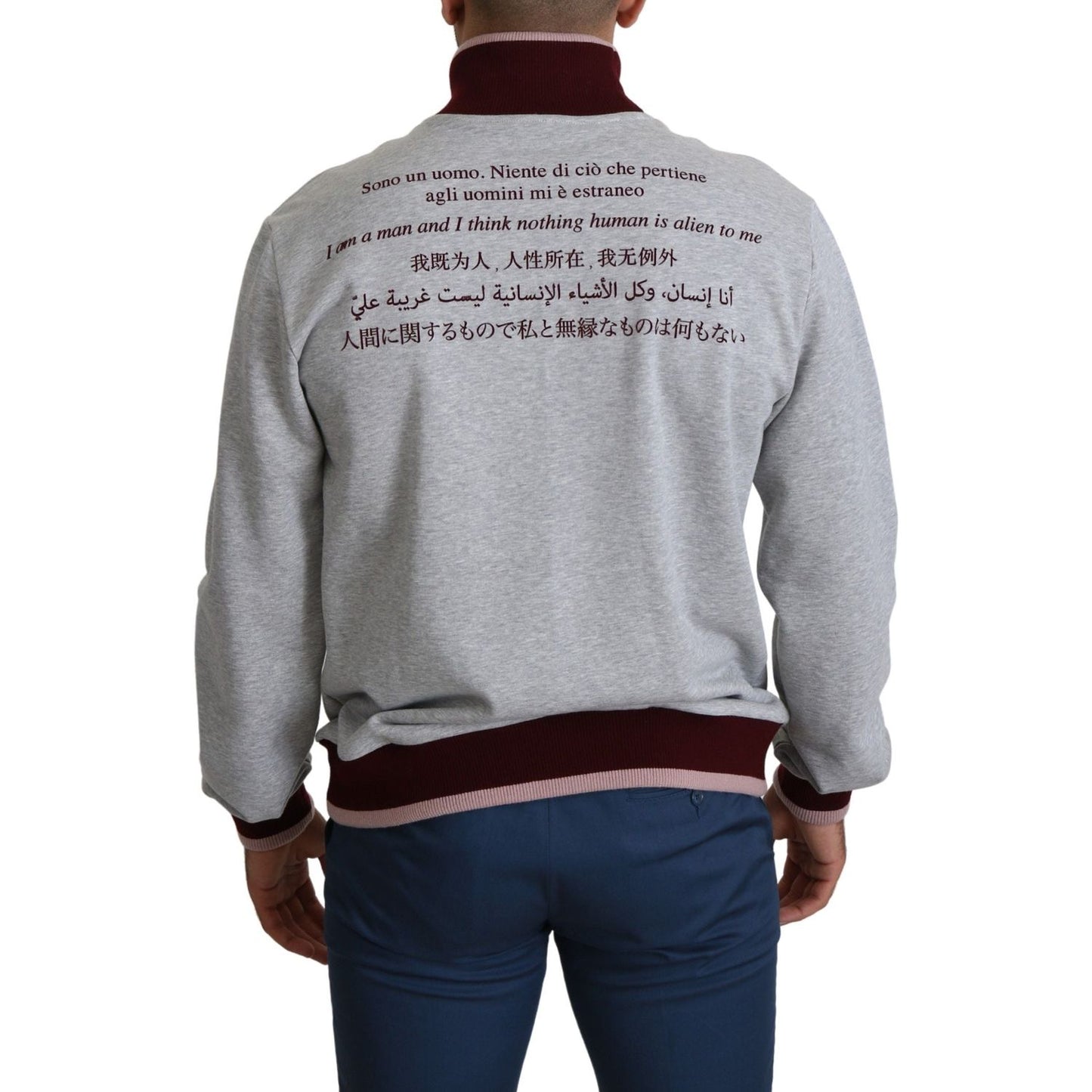 Dolce & Gabbana Elegant Gray Turtleneck Latin Motif Pullover Dolce & Gabbana Dark Gray