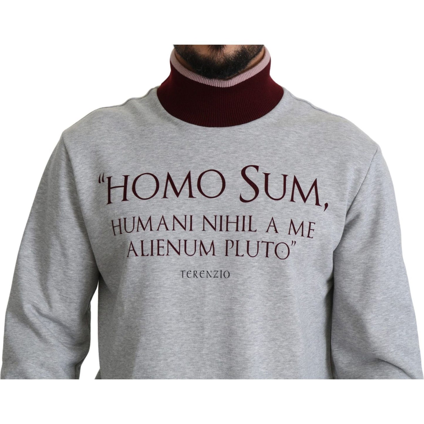 Dolce & Gabbana Elegant Gray Turtleneck Latin Motif Pullover Dolce & Gabbana Dark Gray