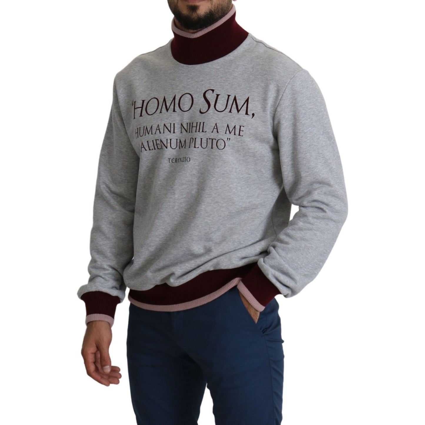 Dolce & Gabbana Elegant Gray Turtleneck Latin Motif Pullover Dolce & Gabbana Slate Gray