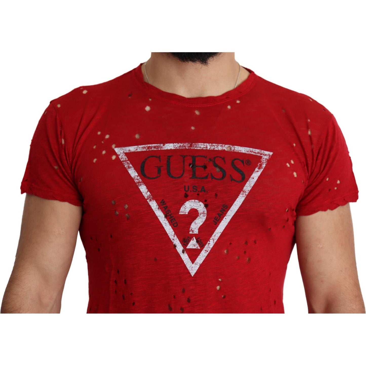 Guess Radiant Red Cotton Stretch T-Shirt Guess Brown