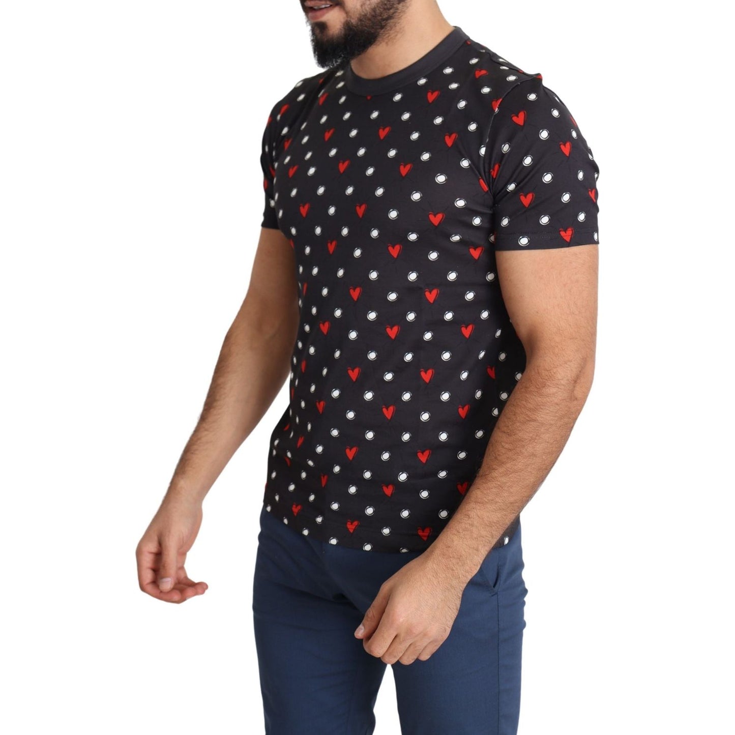 Dolce & Gabbana Chic Gray Cotton T-Shirt with Heart Prints Dolce & Gabbana Rosy Brown