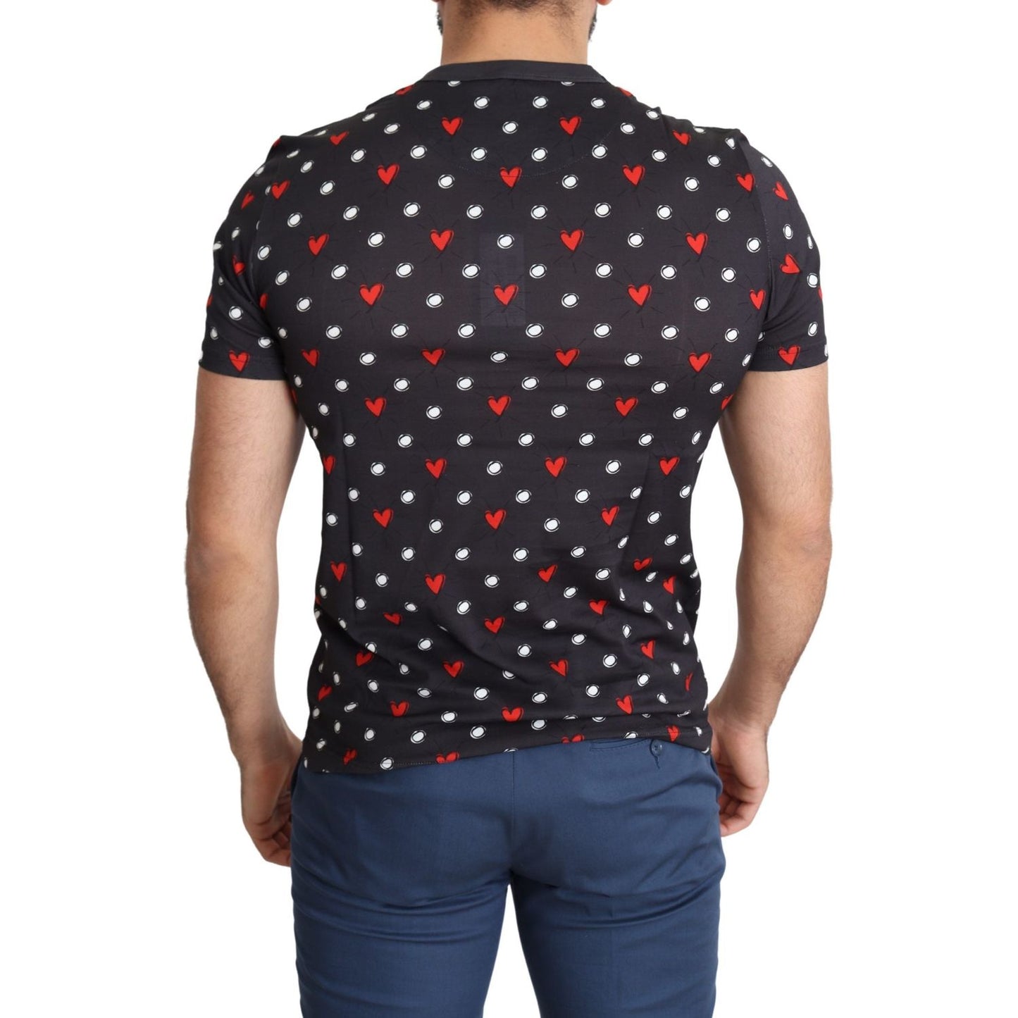 Dolce & Gabbana Chic Gray Cotton T-Shirt with Heart Prints Dolce & Gabbana Dark Slate Gray