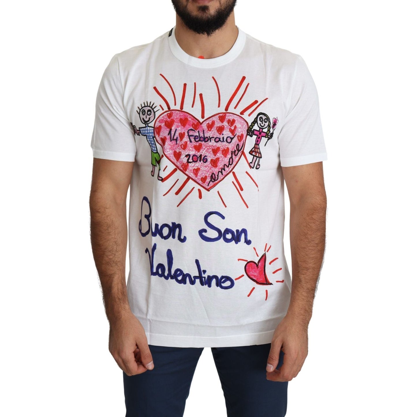 Dolce & Gabbana Romantic Heart Print Crew Neck Tee Dolce & Gabbana Light Gray