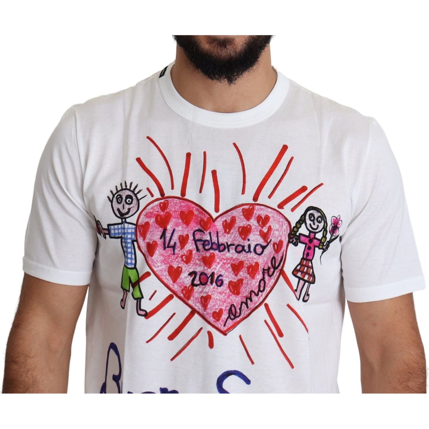 Dolce & Gabbana Romantic Heart Print Crew Neck Tee Dolce & Gabbana Light Gray