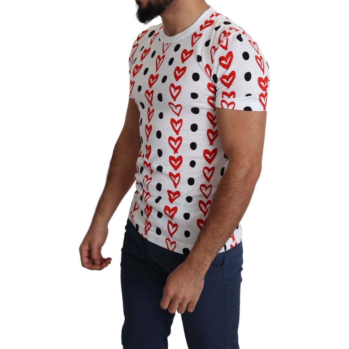 Dolce & Gabbana Chic White Cotton Tee with Heart Print Dolce & Gabbana Gray