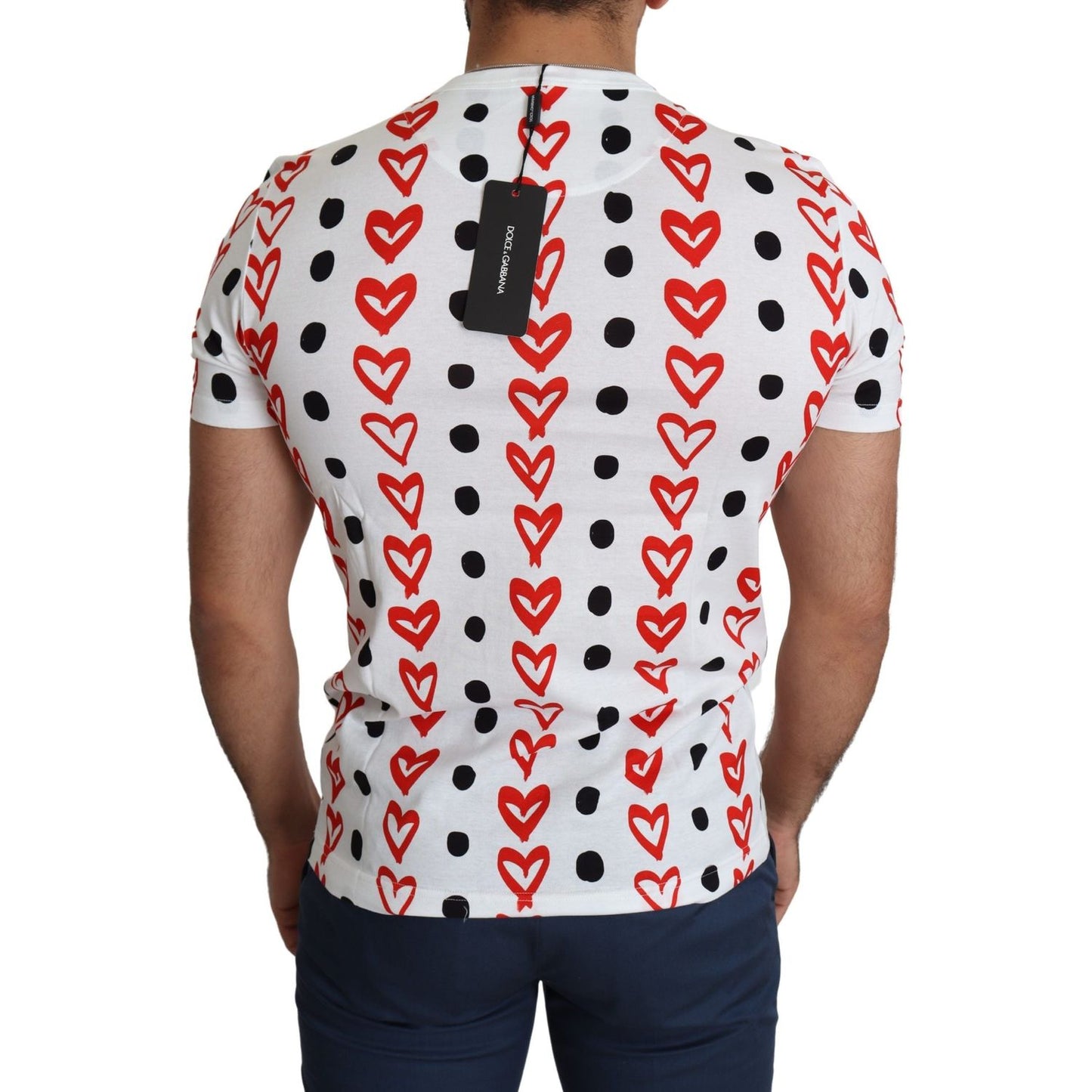 Dolce & Gabbana Chic White Cotton Tee with Heart Print Dolce & Gabbana Dark Slate Gray