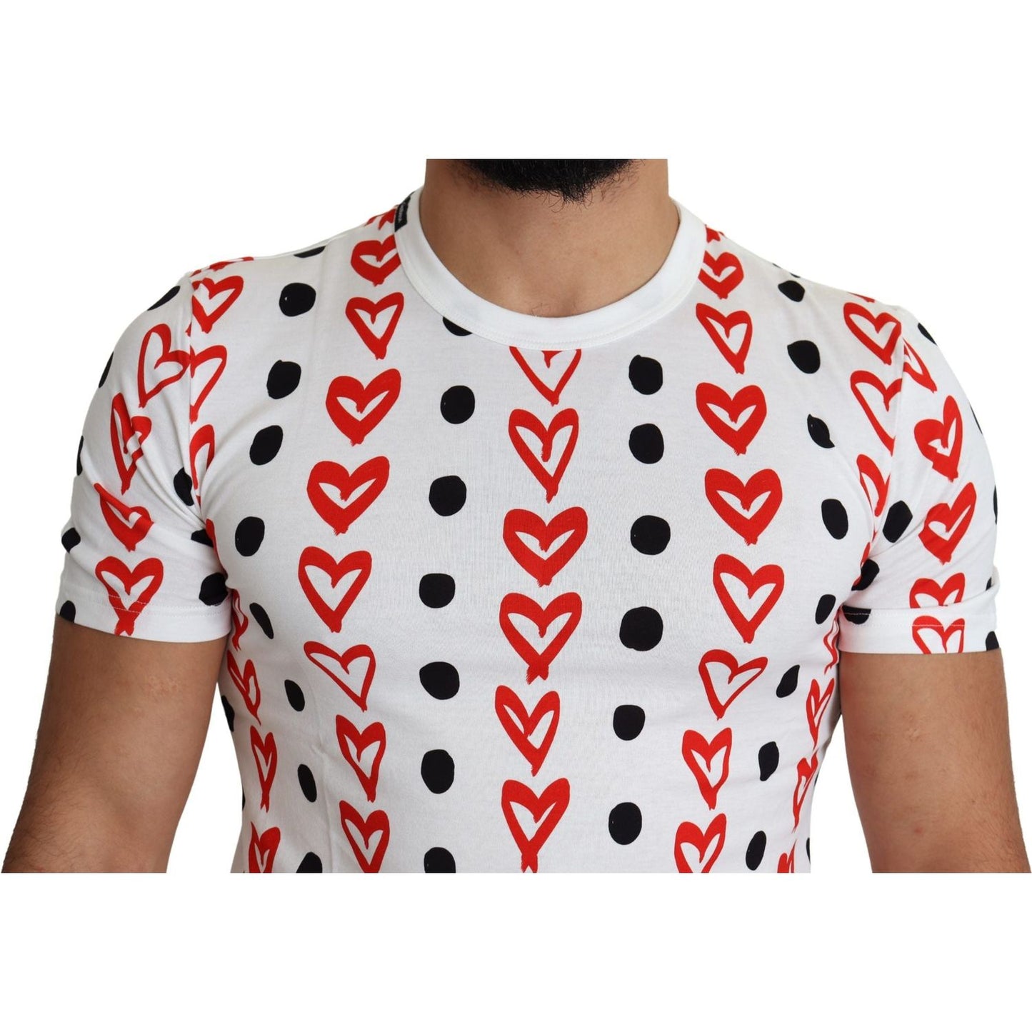 Dolce & Gabbana Chic White Cotton Tee with Heart Print Dolce & Gabbana Light Gray
