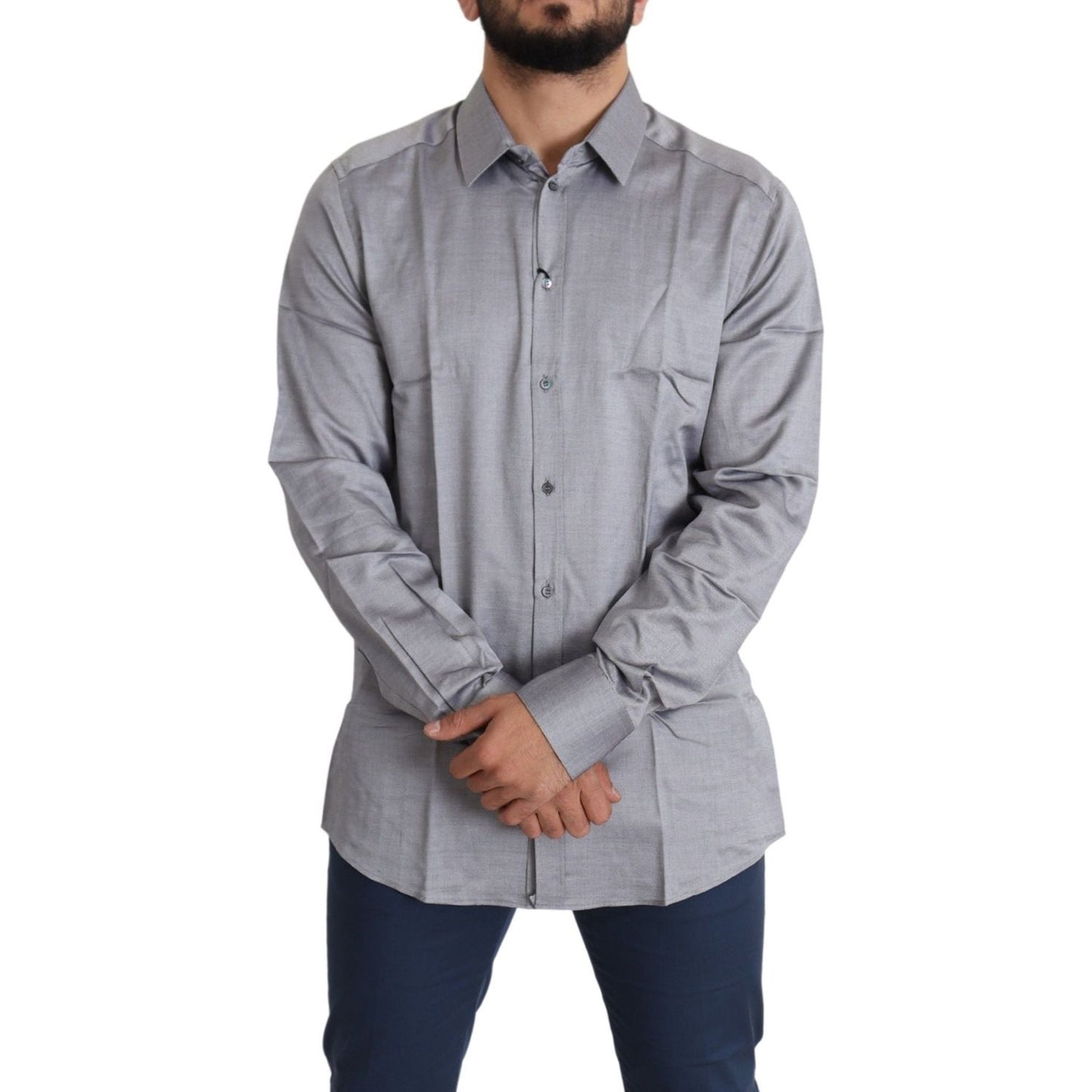 Dolce & Gabbana Elegant Gray Slim Fit Cotton Dress Shirt Dolce & Gabbana Light Slate Gray