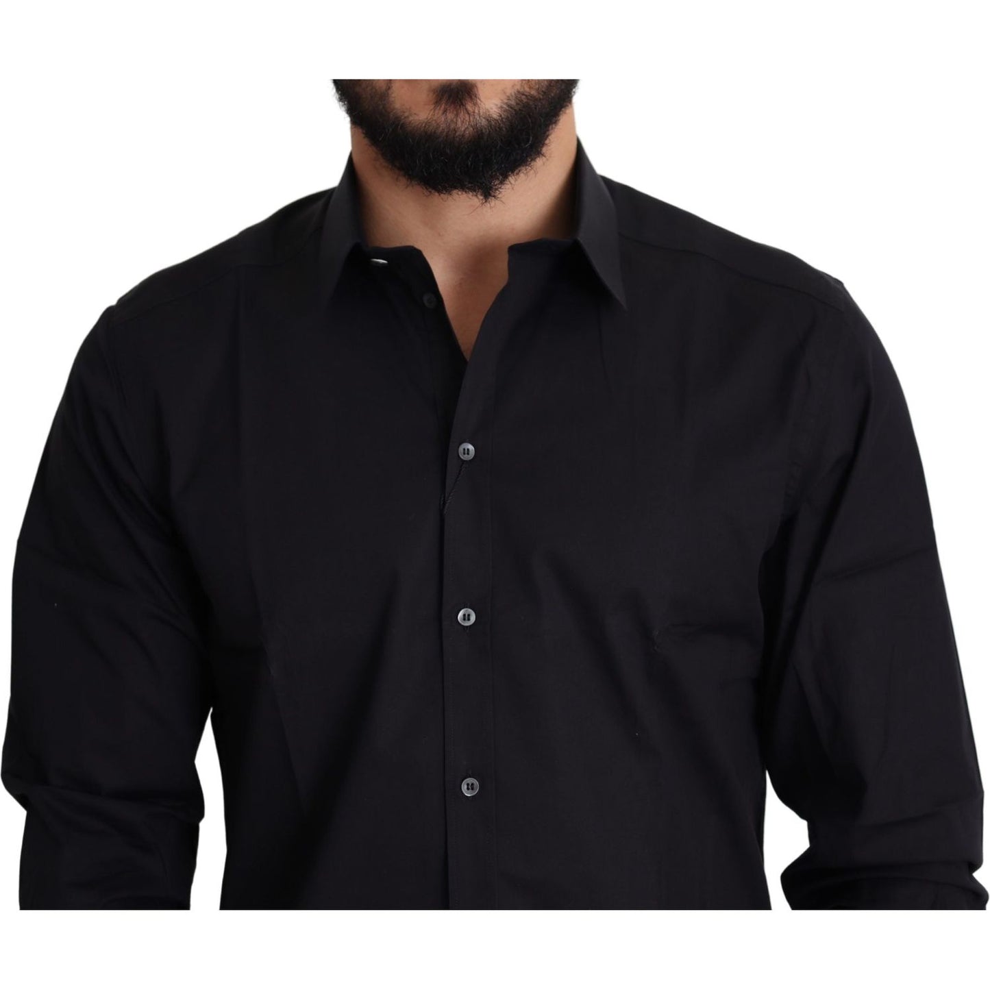 Dolce & Gabbana Black Cotton Stretch Formal GOLD Dress Shirt TSH5475-38