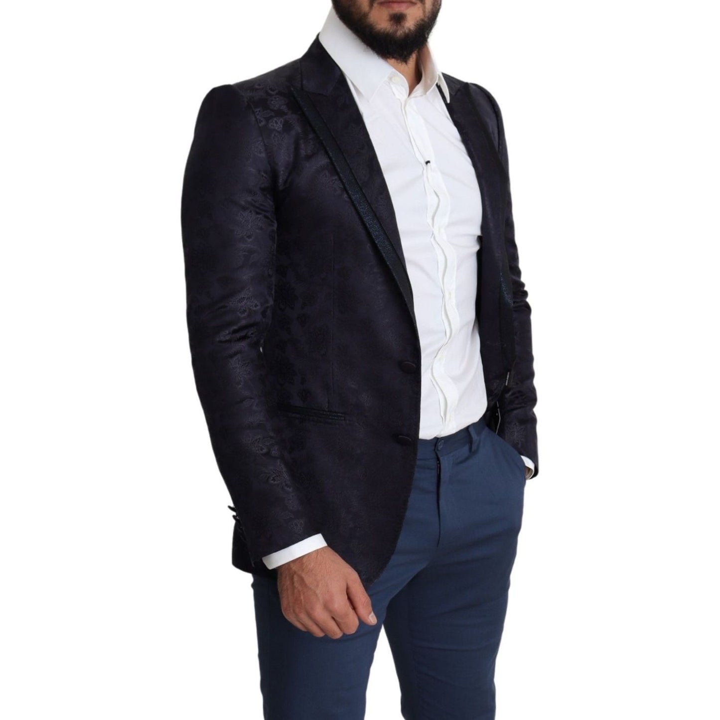 Dolce & Gabbana Elegant Silk Blend Martini Blazer in Blue Dolce & Gabbana Black
