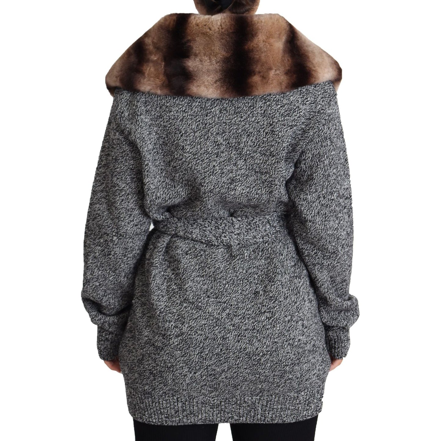 Dolce & Gabbana Elegant Cashmere Cardigan with Rabbit Fur Collar Dolce & Gabbana Dark Slate Gray
