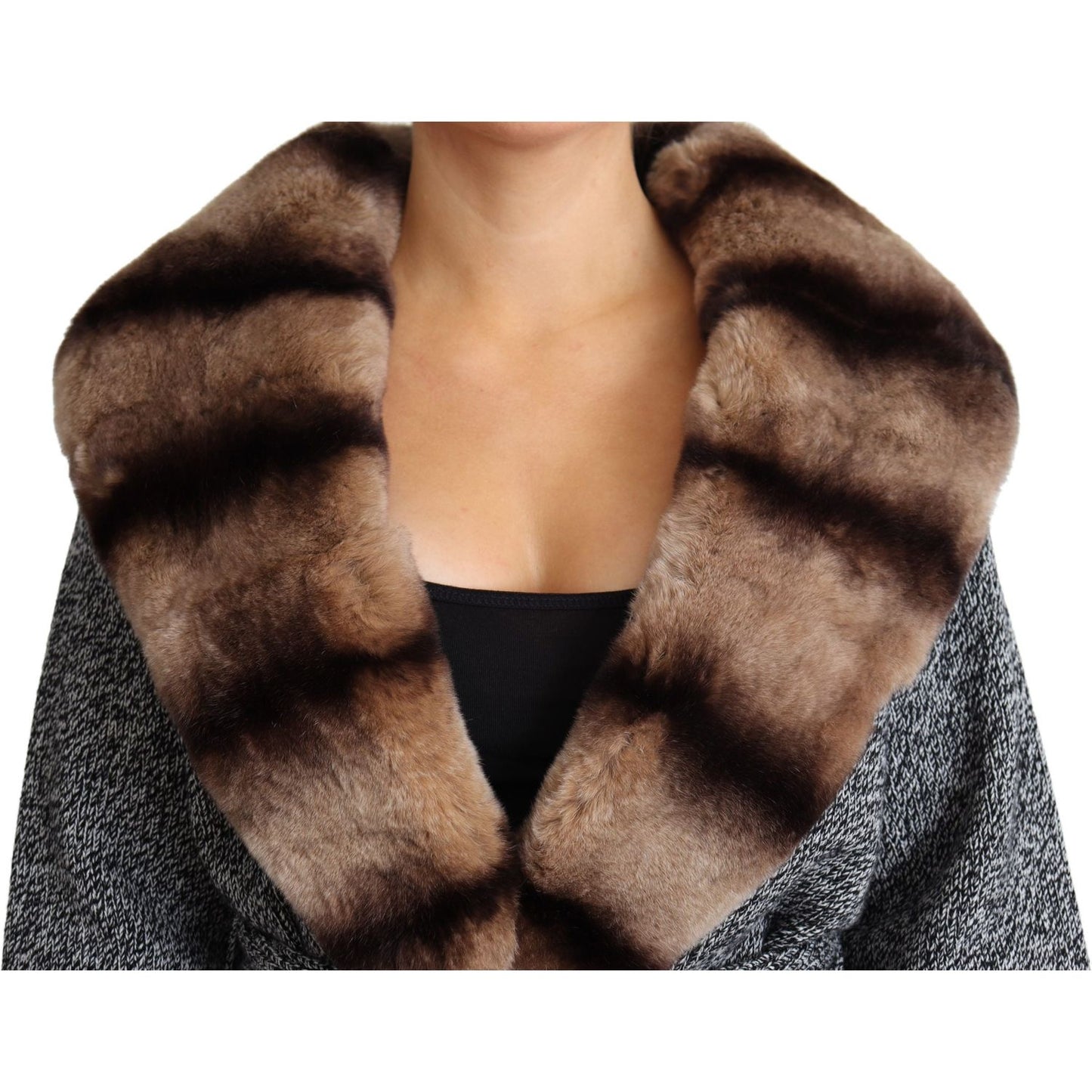 Dolce & Gabbana Elegant Cashmere Cardigan with Rabbit Fur Collar Dolce & Gabbana Dark Slate Gray