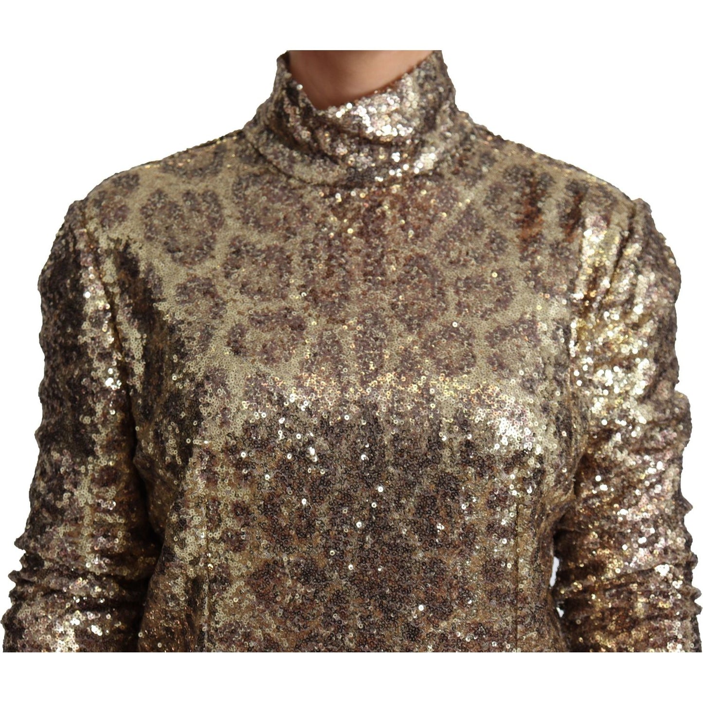 Dolce & Gabbana Sequined Turtleneck Full Zip Sweater in Brown Dolce & Gabbana Dim Gray