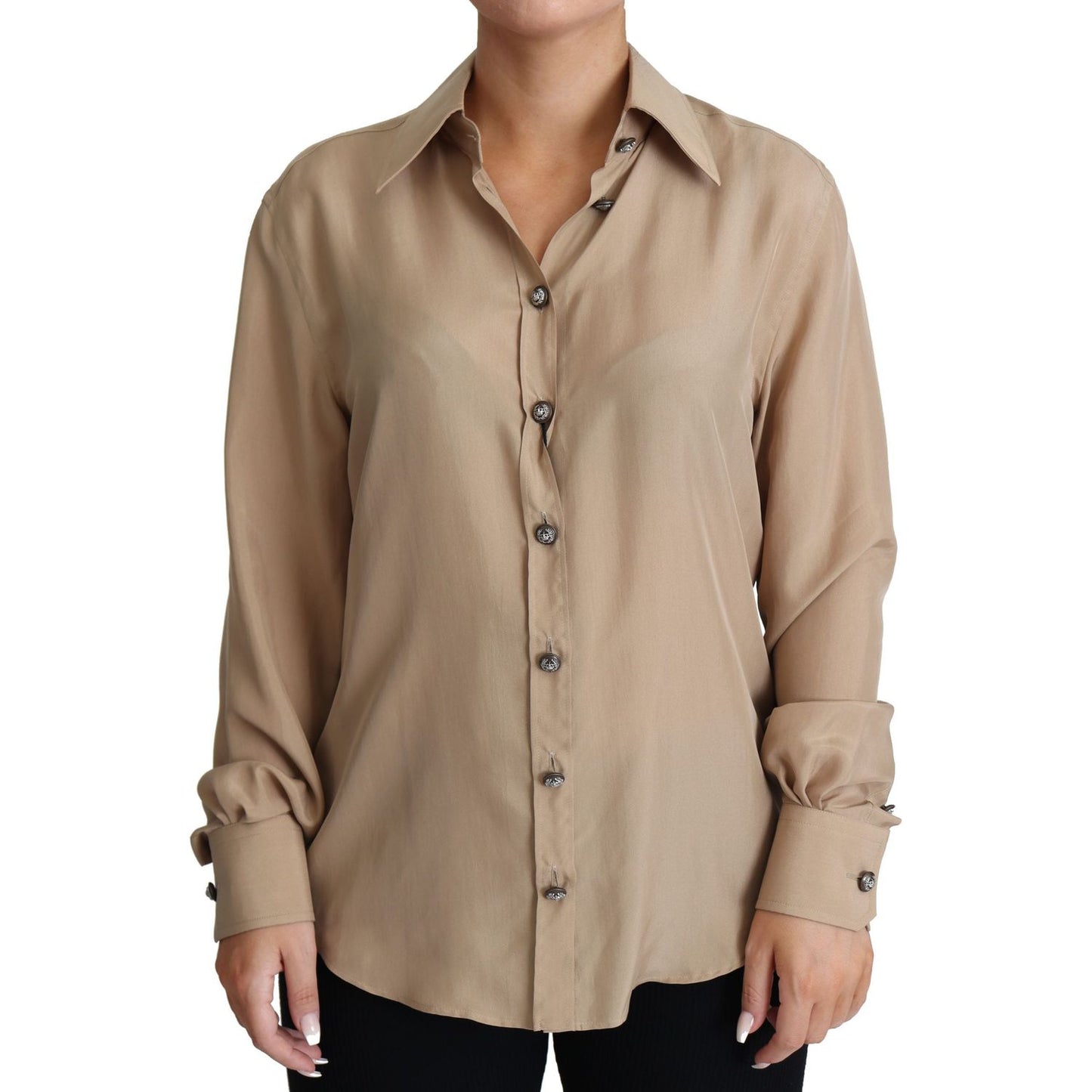 Dolce & Gabbana Elegant Beige Silk Shirt Dolce & Gabbana Rosy Brown