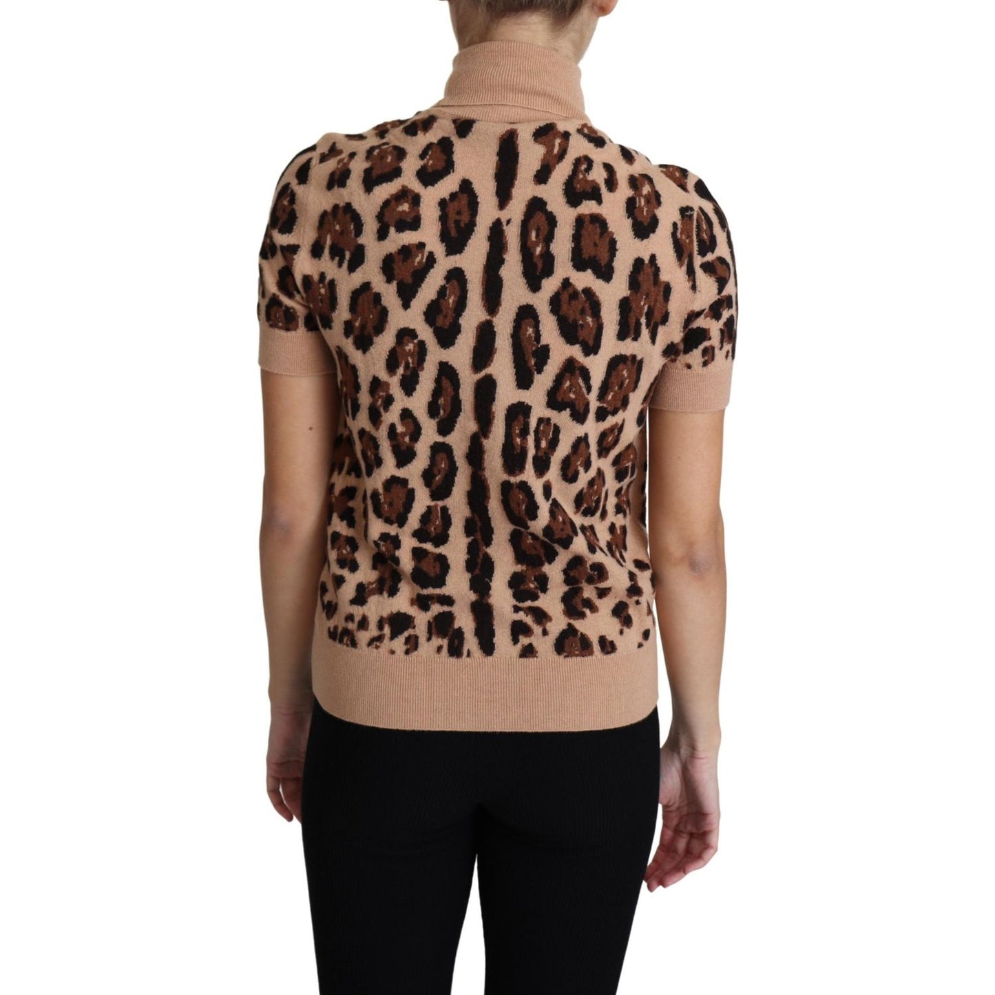 Dolce & Gabbana Elegant Leopard Print Wool Turtleneck Top Dolce & Gabbana Rosy Brown