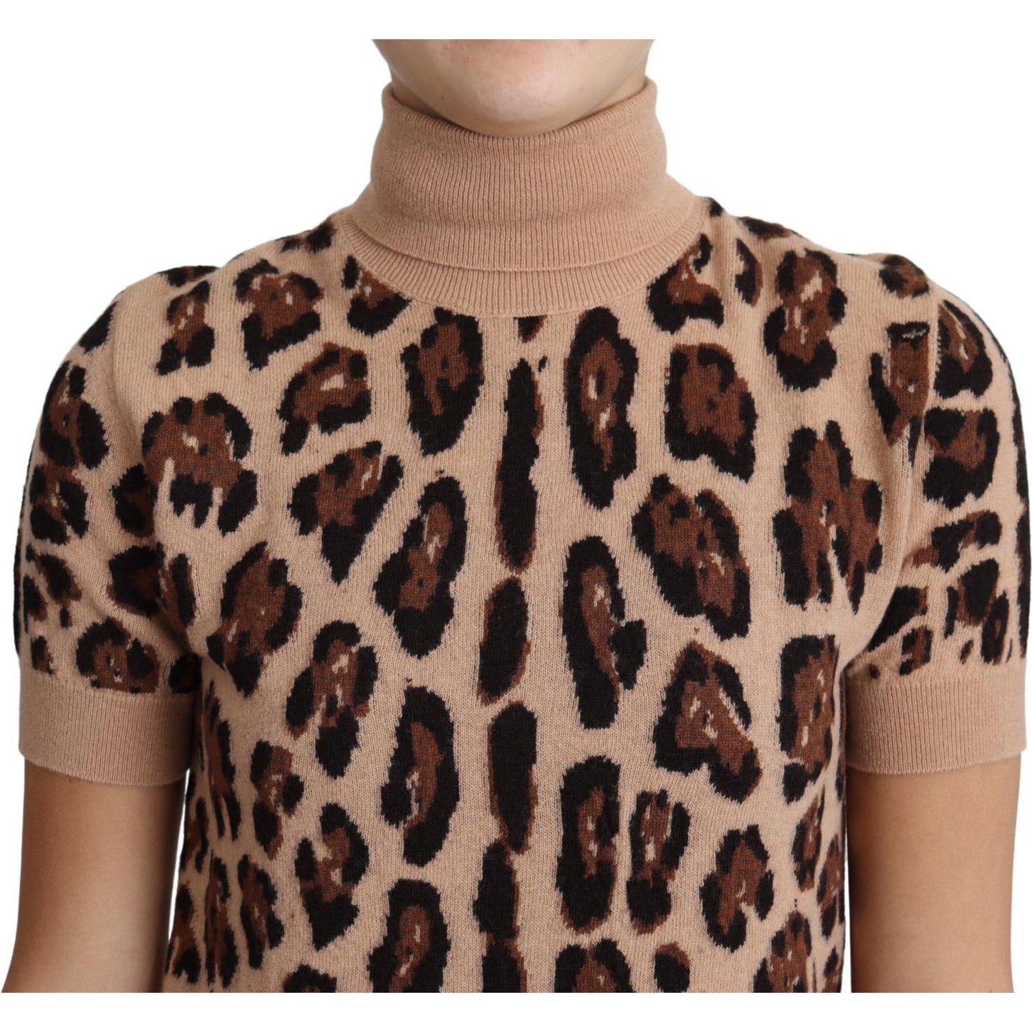 Dolce & Gabbana Elegant Leopard Print Wool Turtleneck Top Dolce & Gabbana Rosy Brown