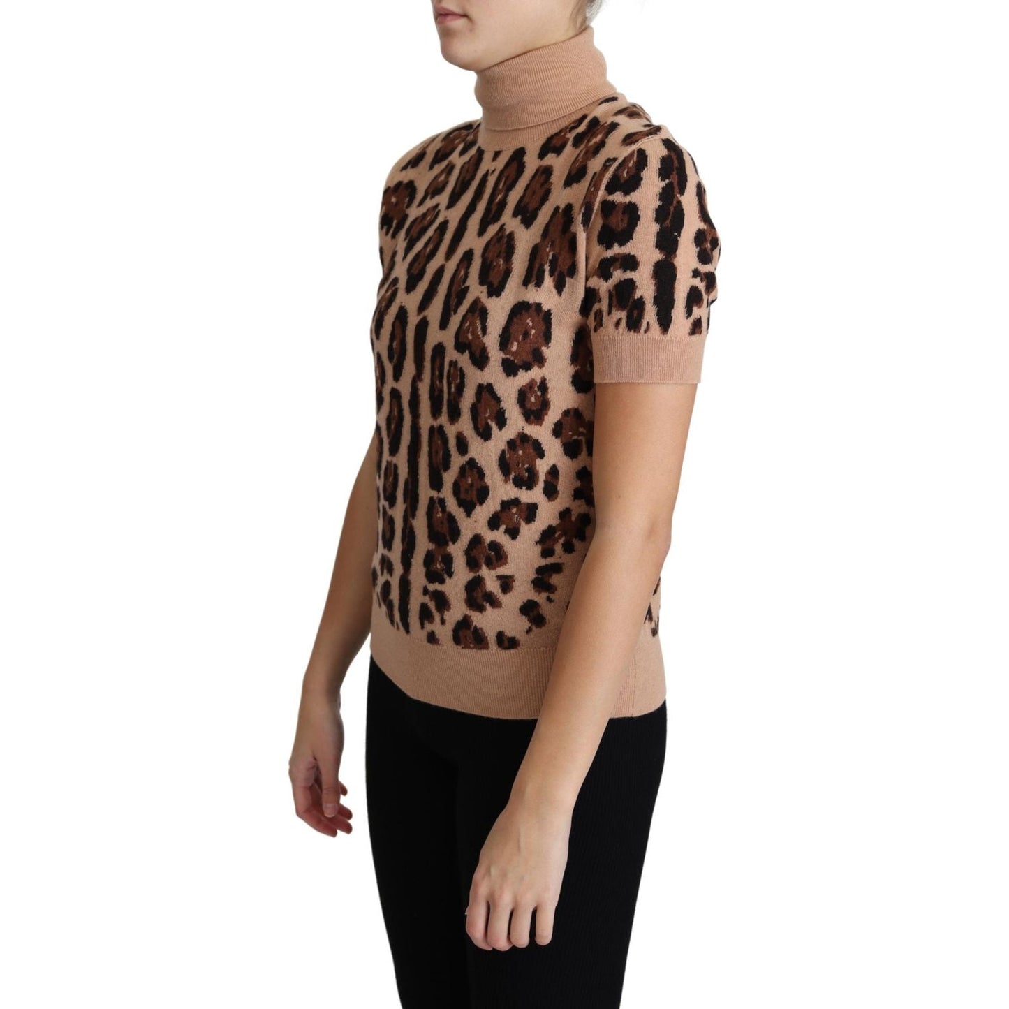 Dolce & Gabbana Elegant Leopard Print Wool Turtleneck Top Dolce & Gabbana Black
