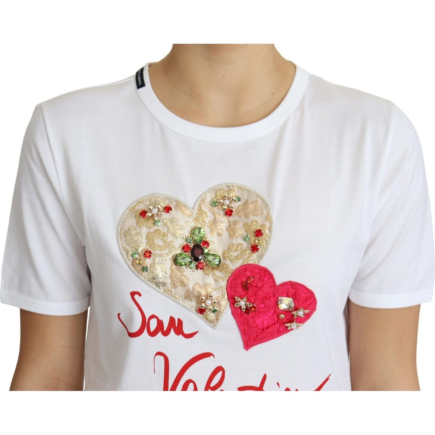 Dolce & Gabbana Crystal-Embellished White Cotton Tee Dolce & Gabbana Light Gray