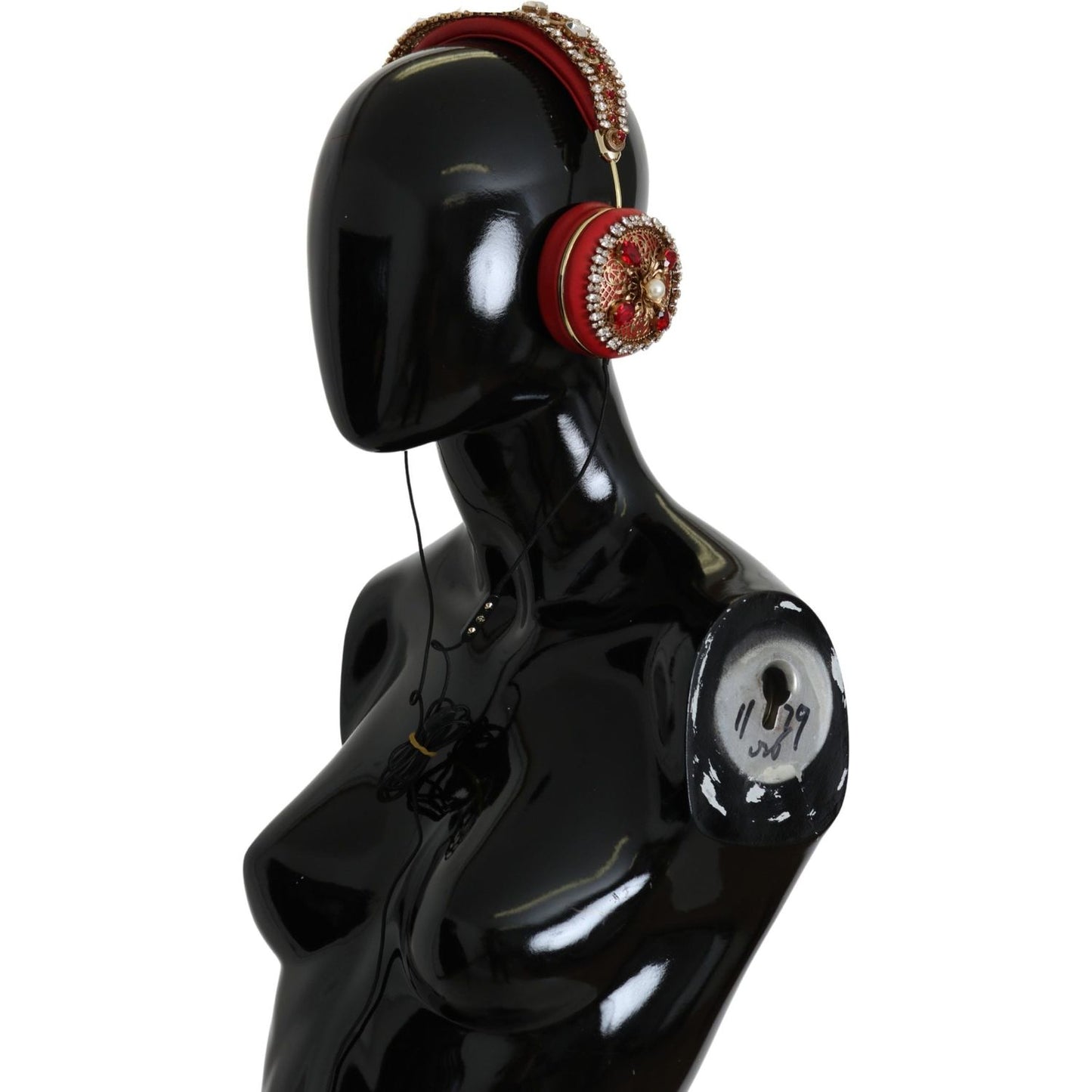 Dolce & Gabbana Exquisite Red Crystal Leather Headphones Dolce & Gabbana Black