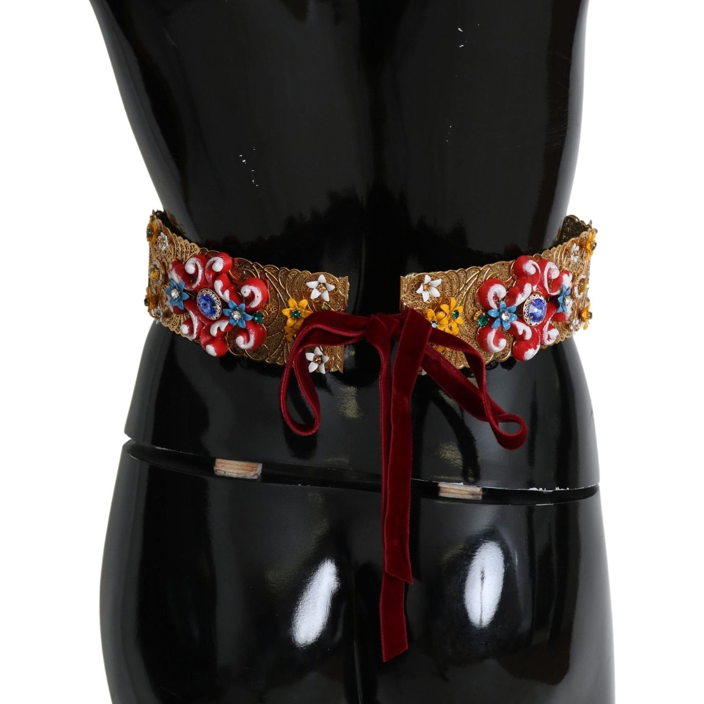 Dolce & Gabbana Gold-Tone Floral Crystal Waist Belt Belt Dolce & Gabbana Black