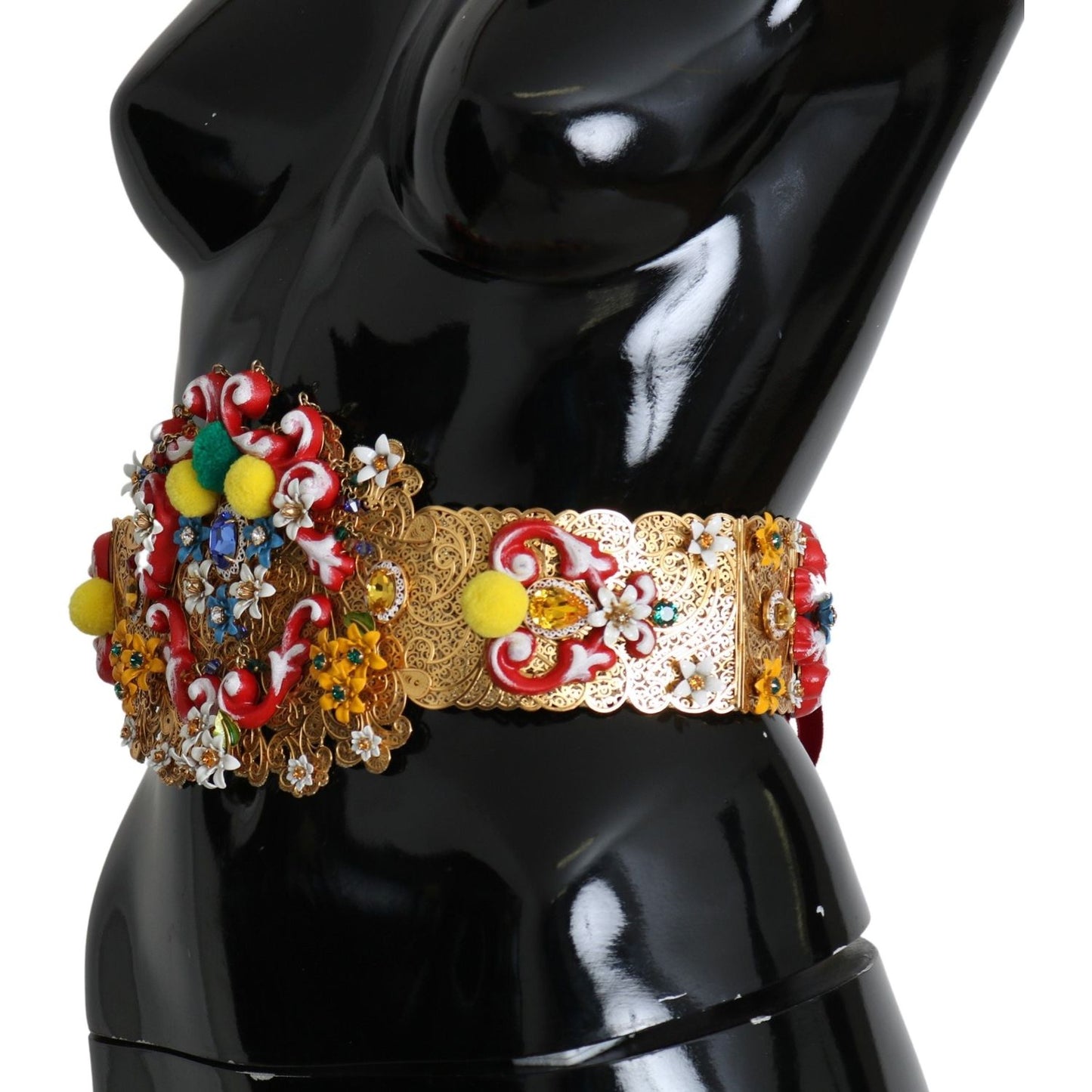 Dolce & Gabbana Gold-Tone Floral Crystal Waist Belt Belt Dolce & Gabbana Black