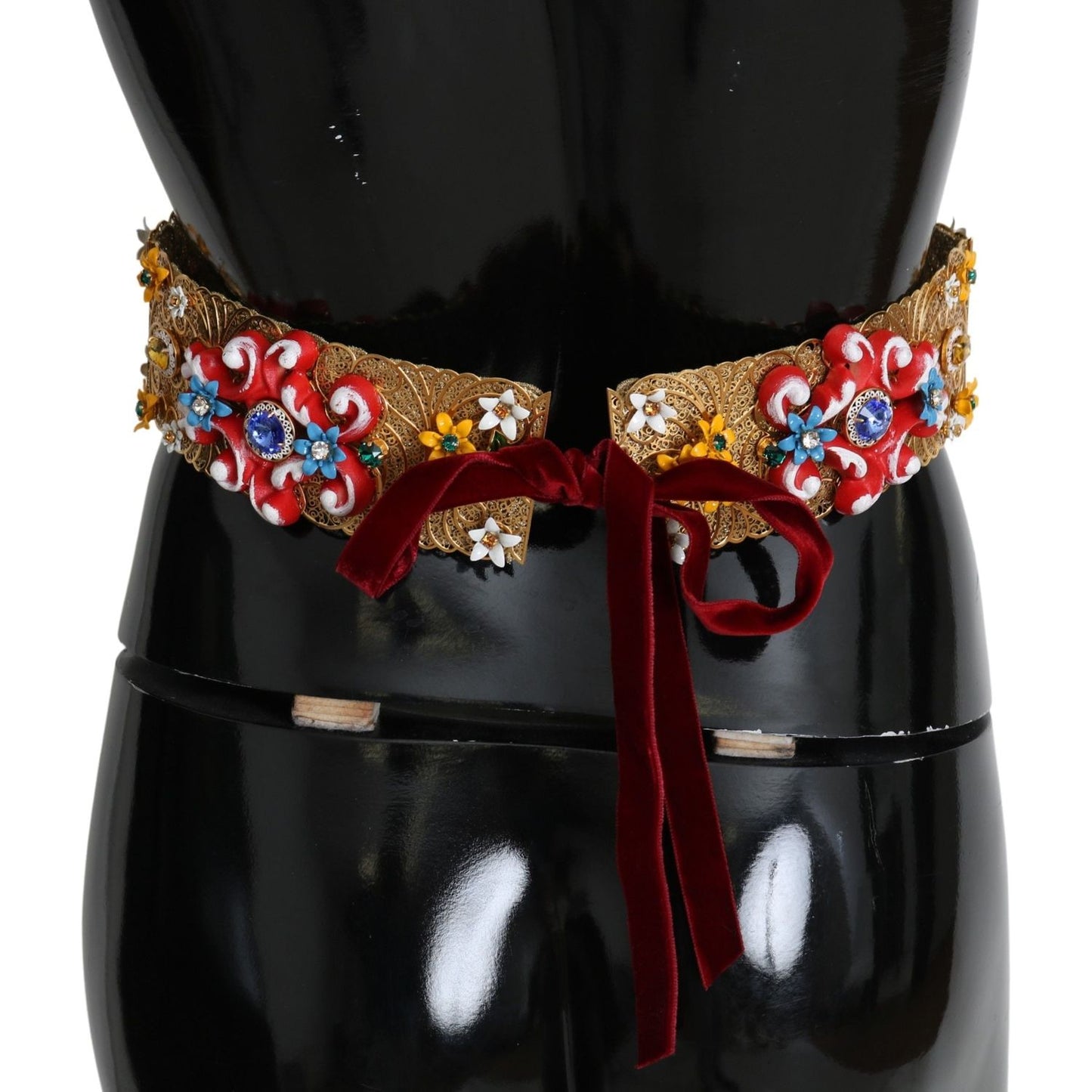 Dolce & Gabbana Golden Floral Crystal Embellished Waist Belt Belt Dolce & Gabbana Black