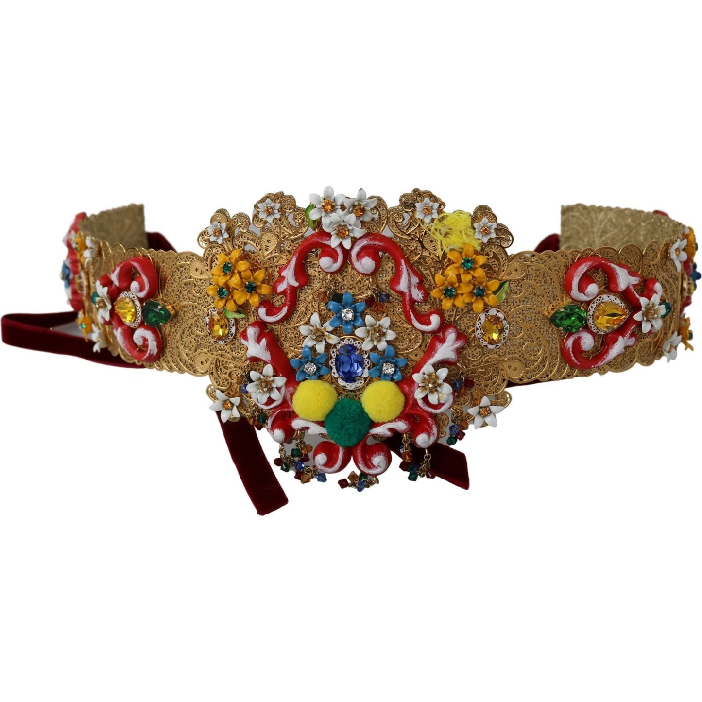 Dolce & Gabbana Golden Floral Crystal Embellished Waist Belt Belt Dolce & Gabbana Sienna
