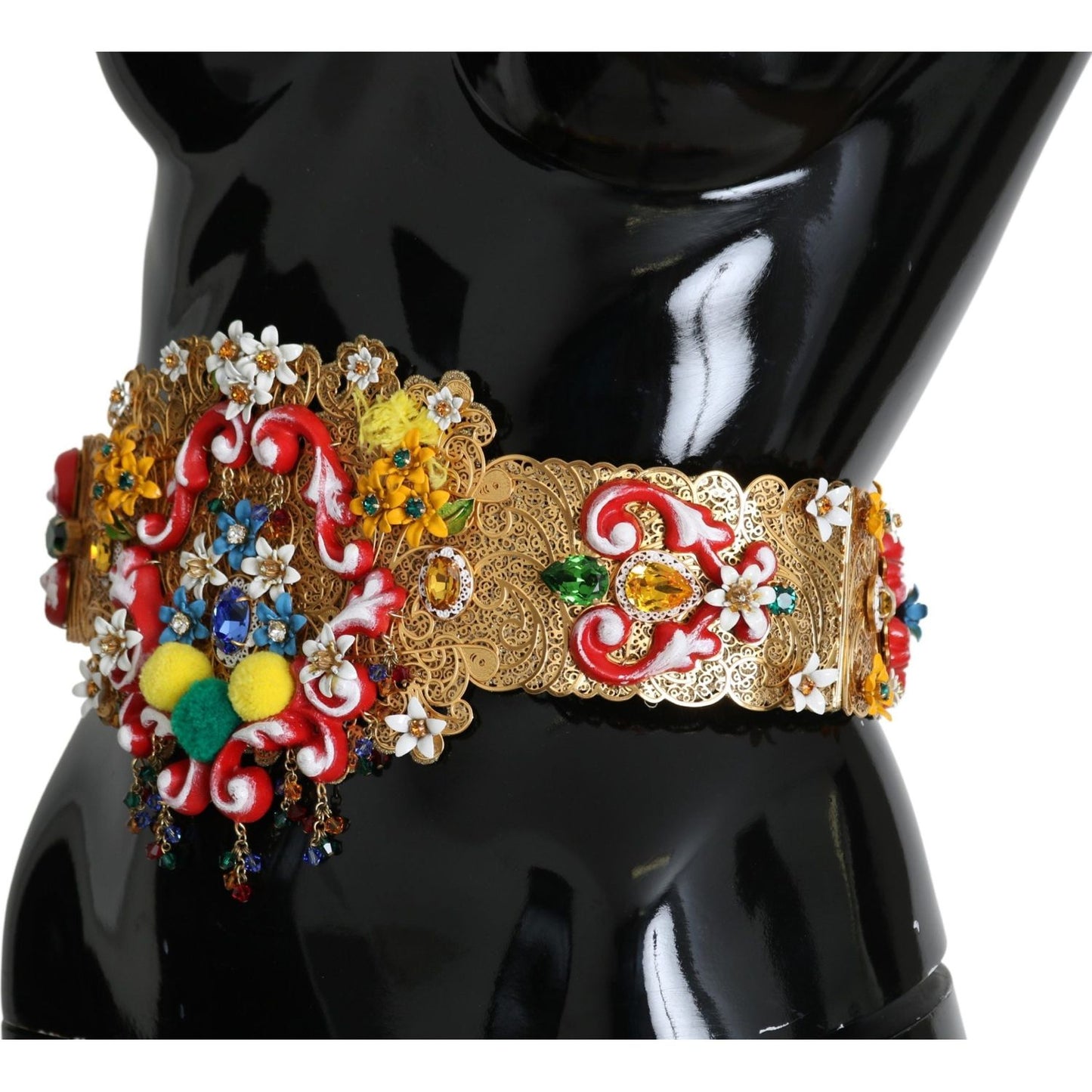 Dolce & Gabbana Golden Floral Crystal Embellished Waist Belt Belt Dolce & Gabbana Rosy Brown
