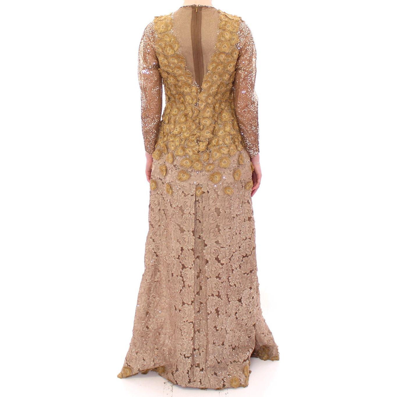Lanre Da Silva Ajayi Exquisite Gold Lace Maxi Dress with Crystals Lanre Da Silva Ajayi Rosy Brown