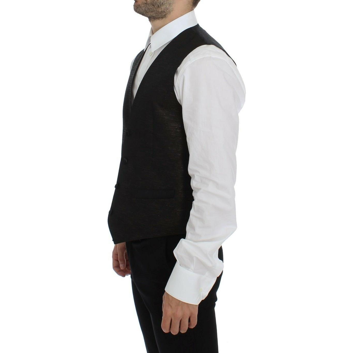Dolce & Gabbana Elegant Brown Black Wool Blend Dress Vest Dolce & Gabbana Black