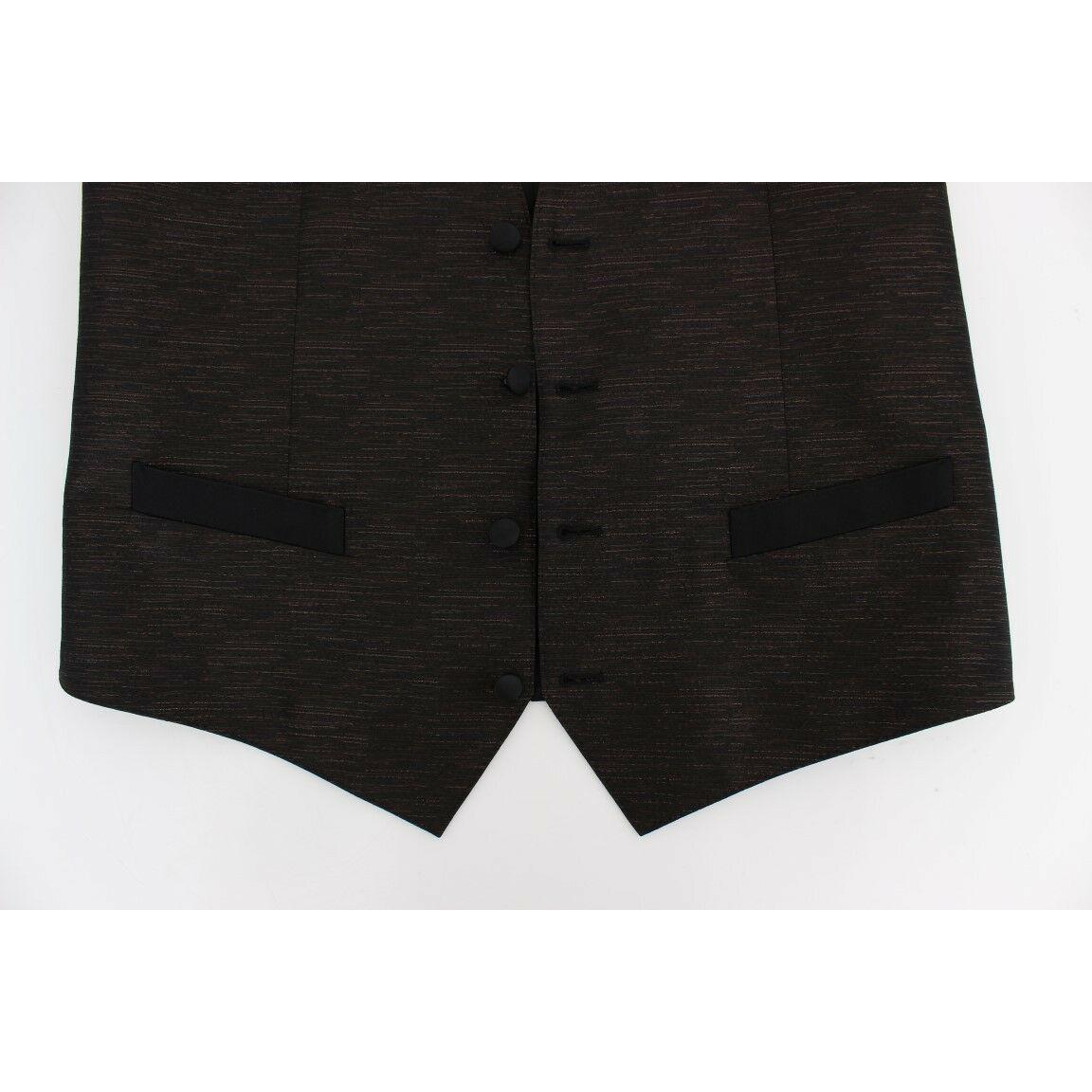 Dolce & Gabbana Elegant Brown Black Wool Blend Dress Vest Dolce & Gabbana Black