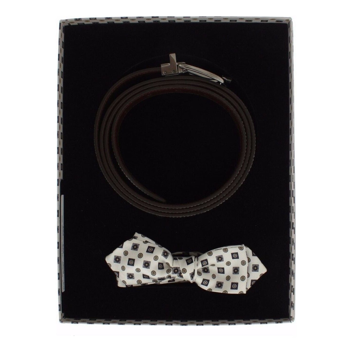 Dolce & Gabbana Elegant Baroque Silk Tie & Leather Belt Set Belt Dolce & Gabbana Black
