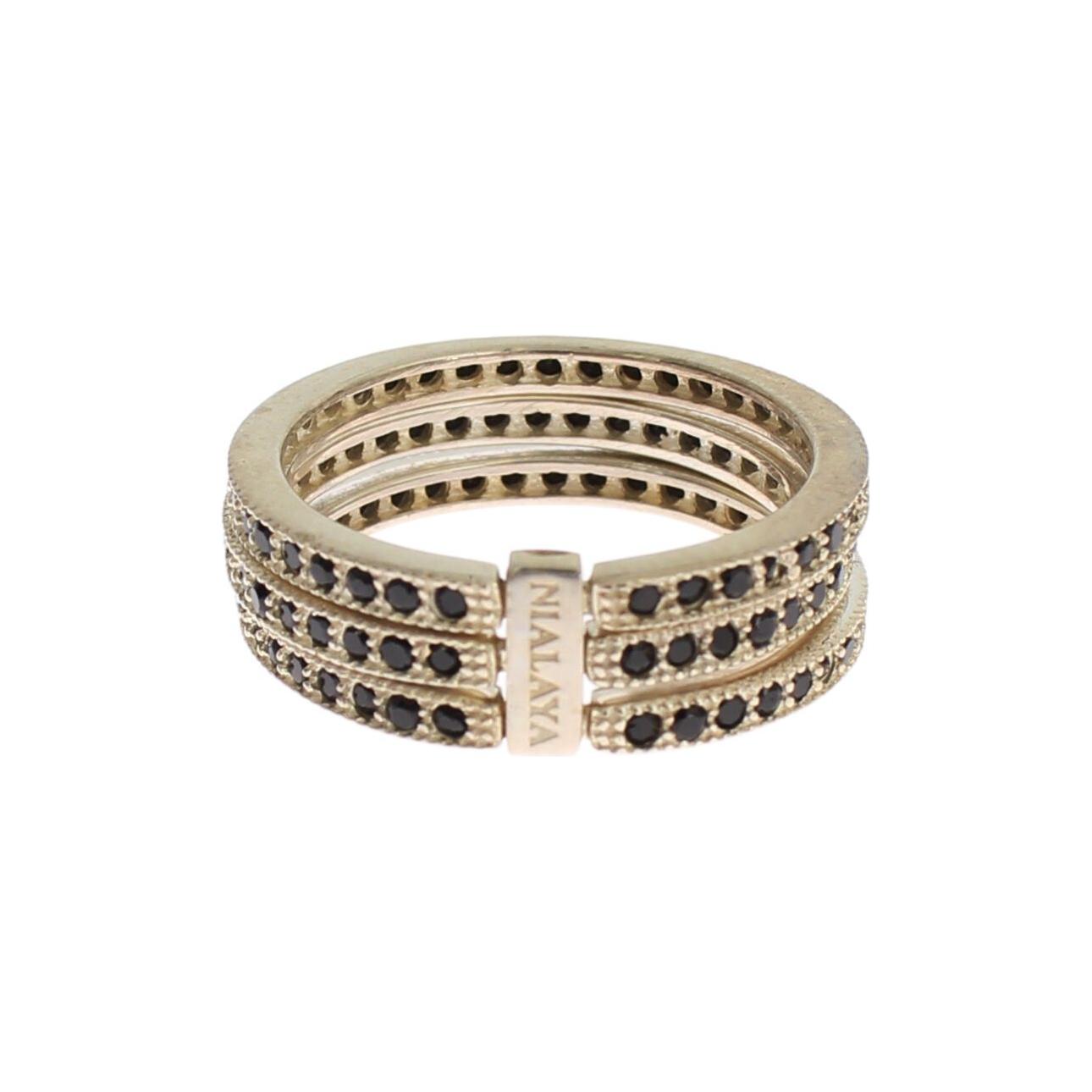 Nialaya Chic Silver & Black CZ Crystal Ring Ring Nialaya Tan
