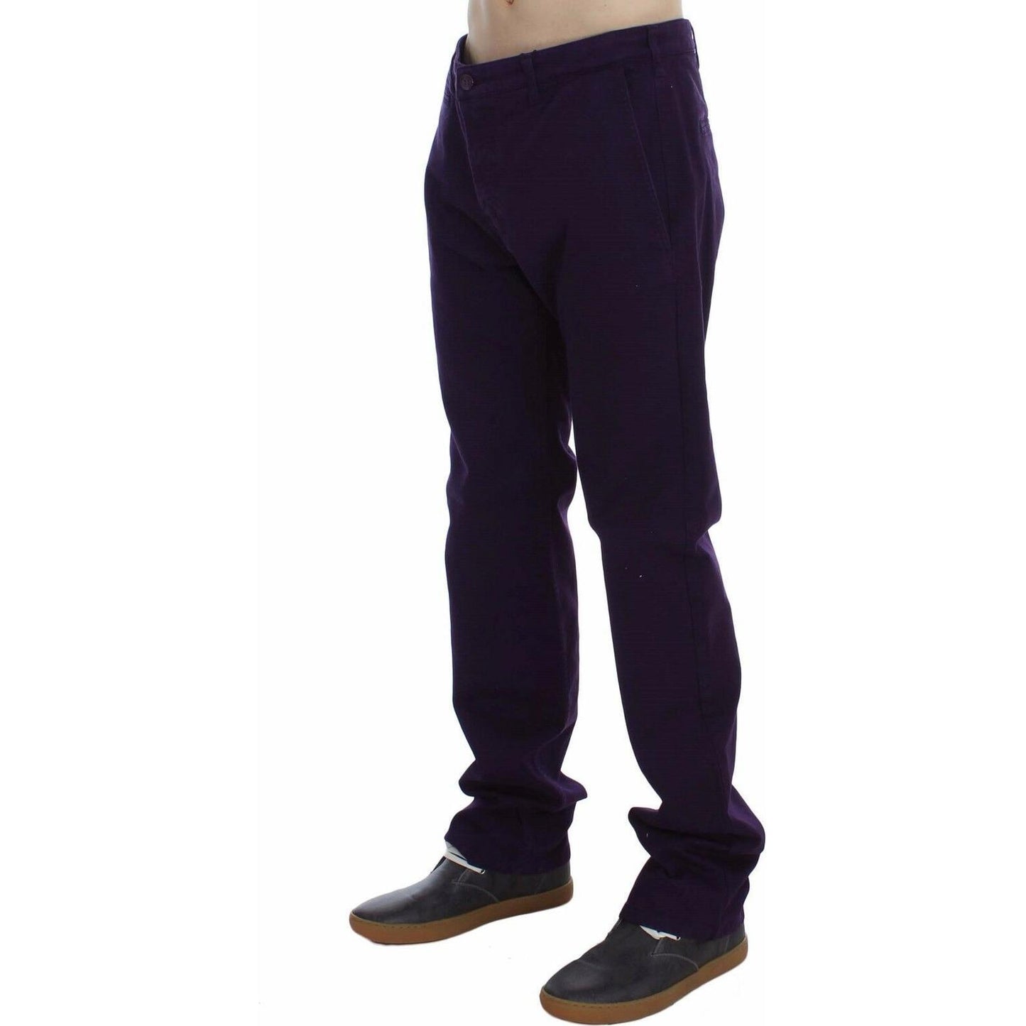 GF Ferre Purple Cotton Stretch Slim Chinos GF Ferre Black