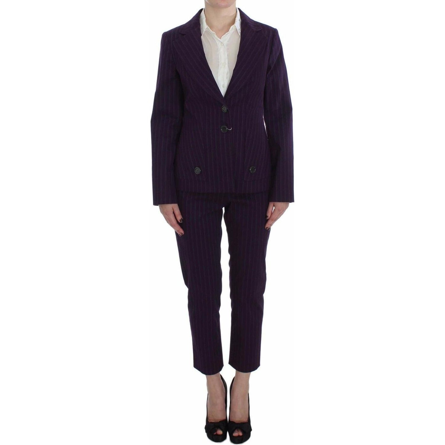 BENCIVENGA Elegant Striped Pant & Blazer Suit BENCIVENGA Black