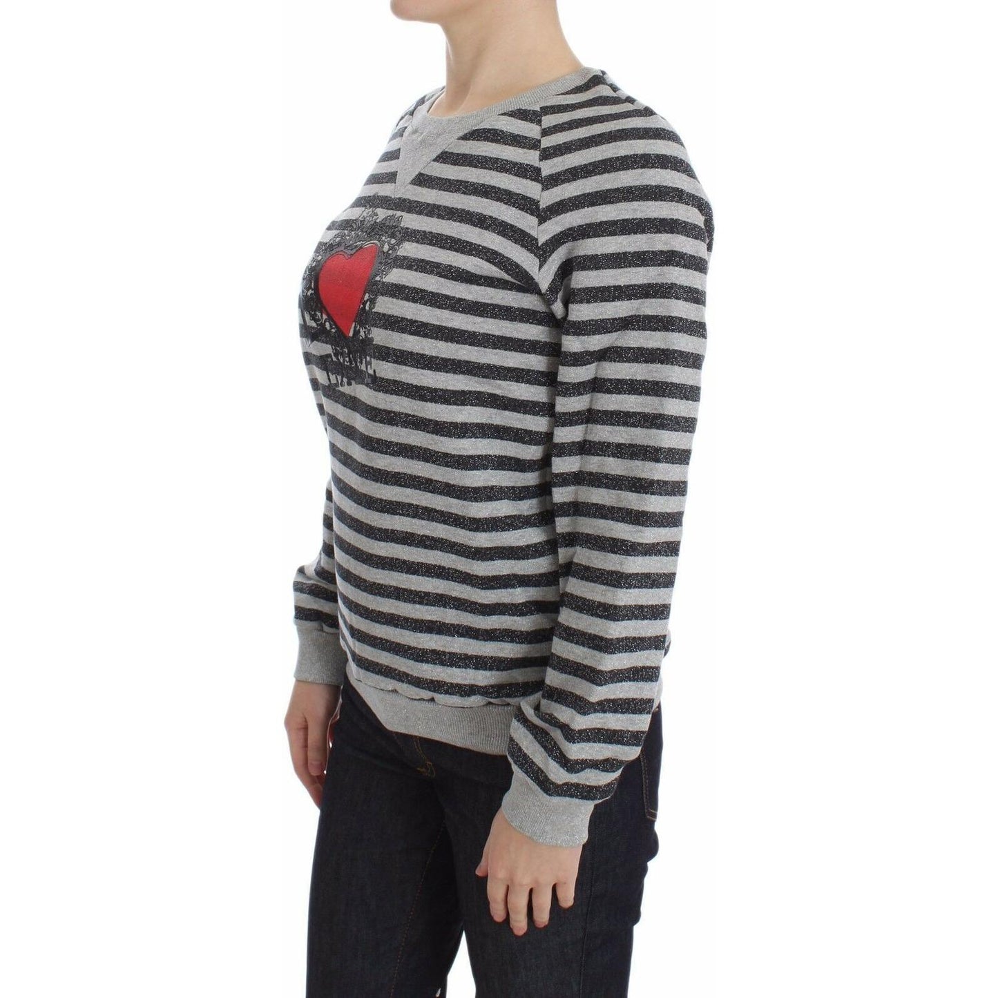 Exte Chic Gray Striped Crew-Neck Sweater Exte Dark Slate Gray