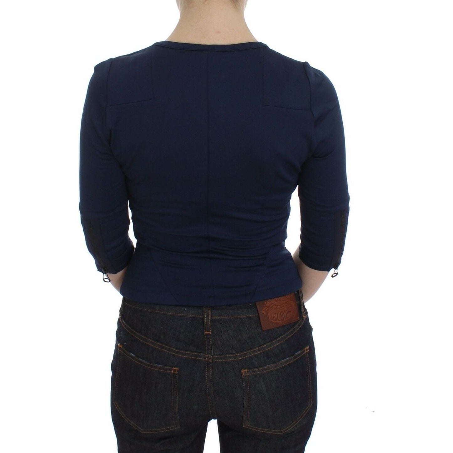 Exte Chic Zippered Crew-Neck Blue Sweater Exte Black