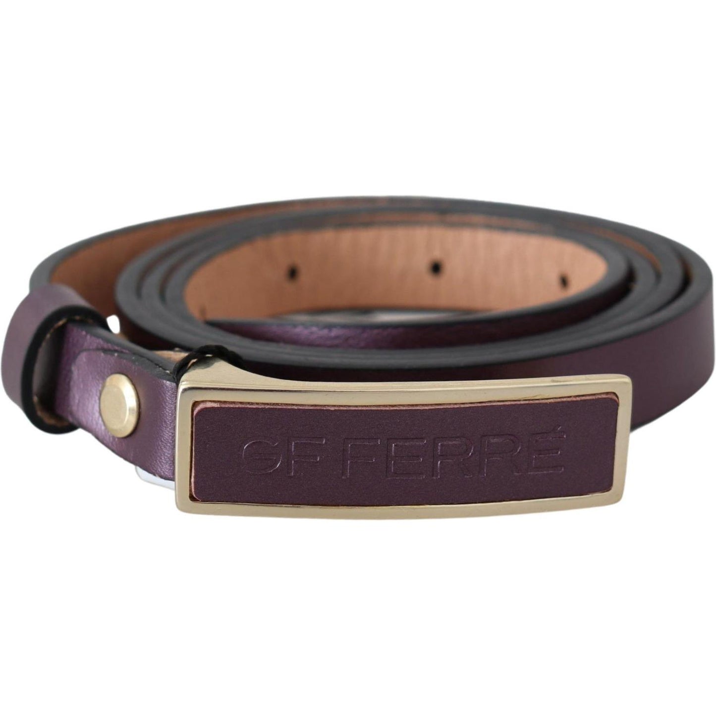 GF Ferre Elegant Maroon Leather Belt with Gold-Tone Buckle Belt GF Ferre Dark Slate Gray