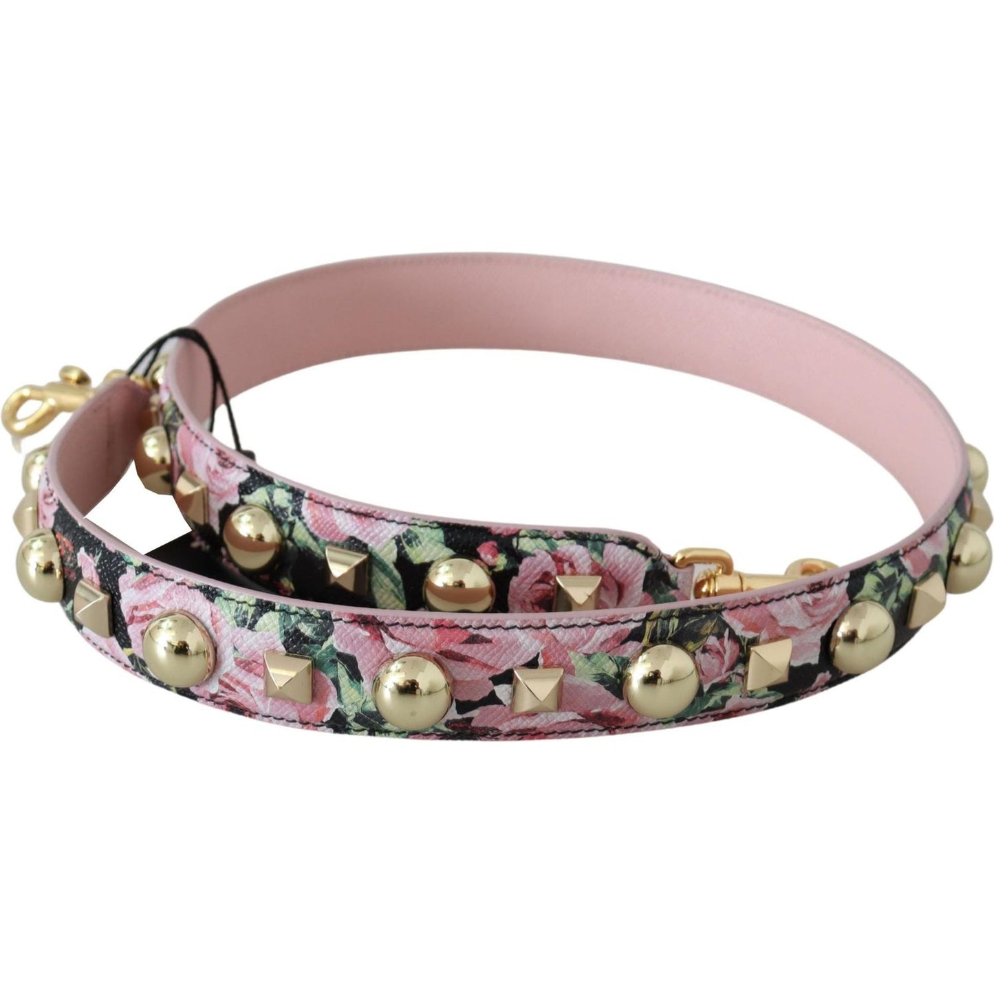 Dolce & Gabbana Floral Gold Stud Leather Strap in Pink Dolce & Gabbana Rosy Brown