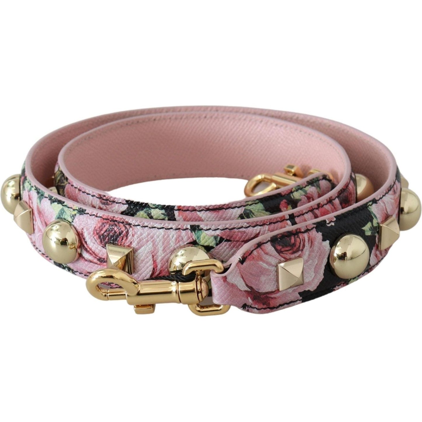 Dolce & Gabbana Floral Gold Stud Leather Strap in Pink Dolce & Gabbana Rosy Brown