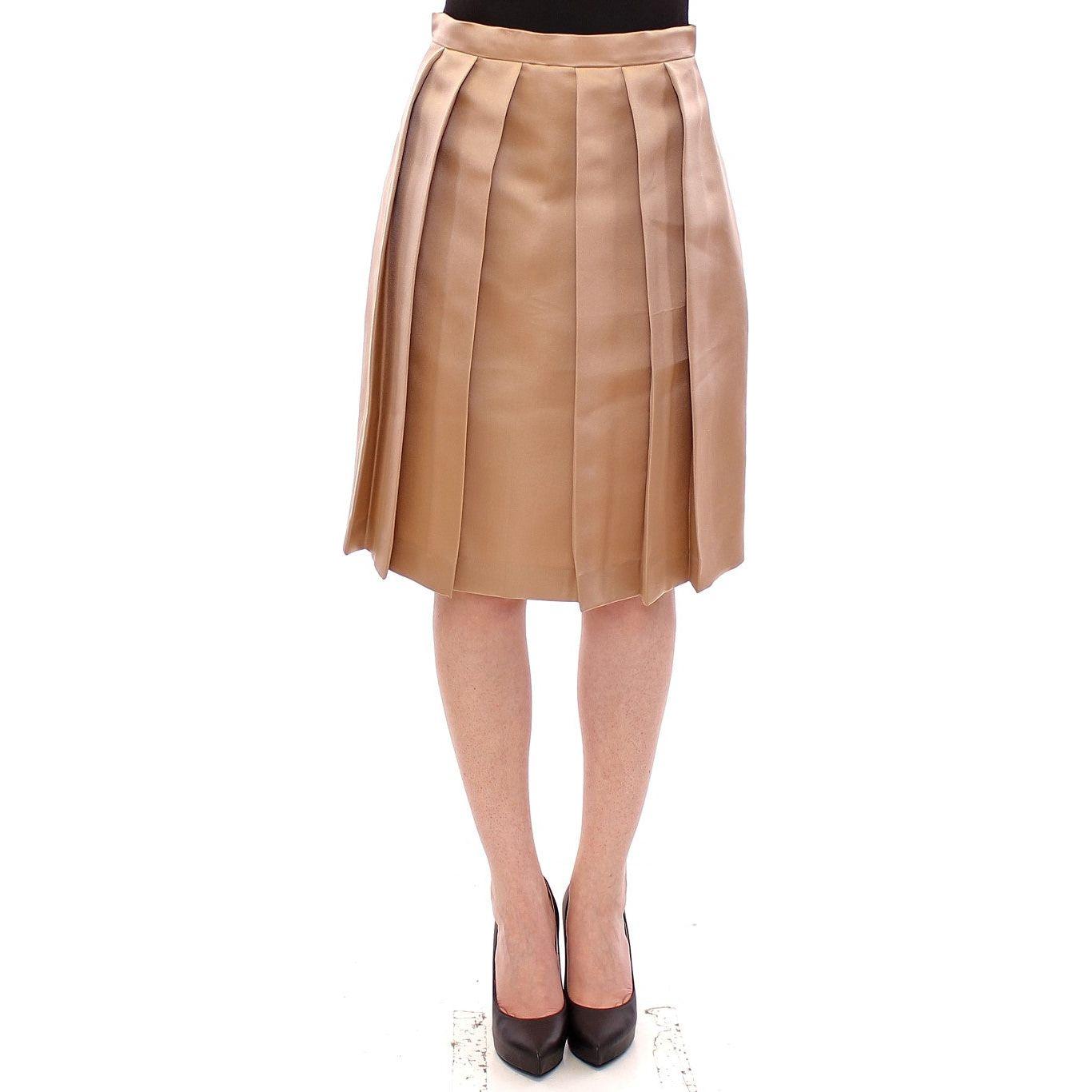 Andrea Incontri Elegant Silk Pleated Knee-Length Skirt Andrea Incontri Rosy Brown
