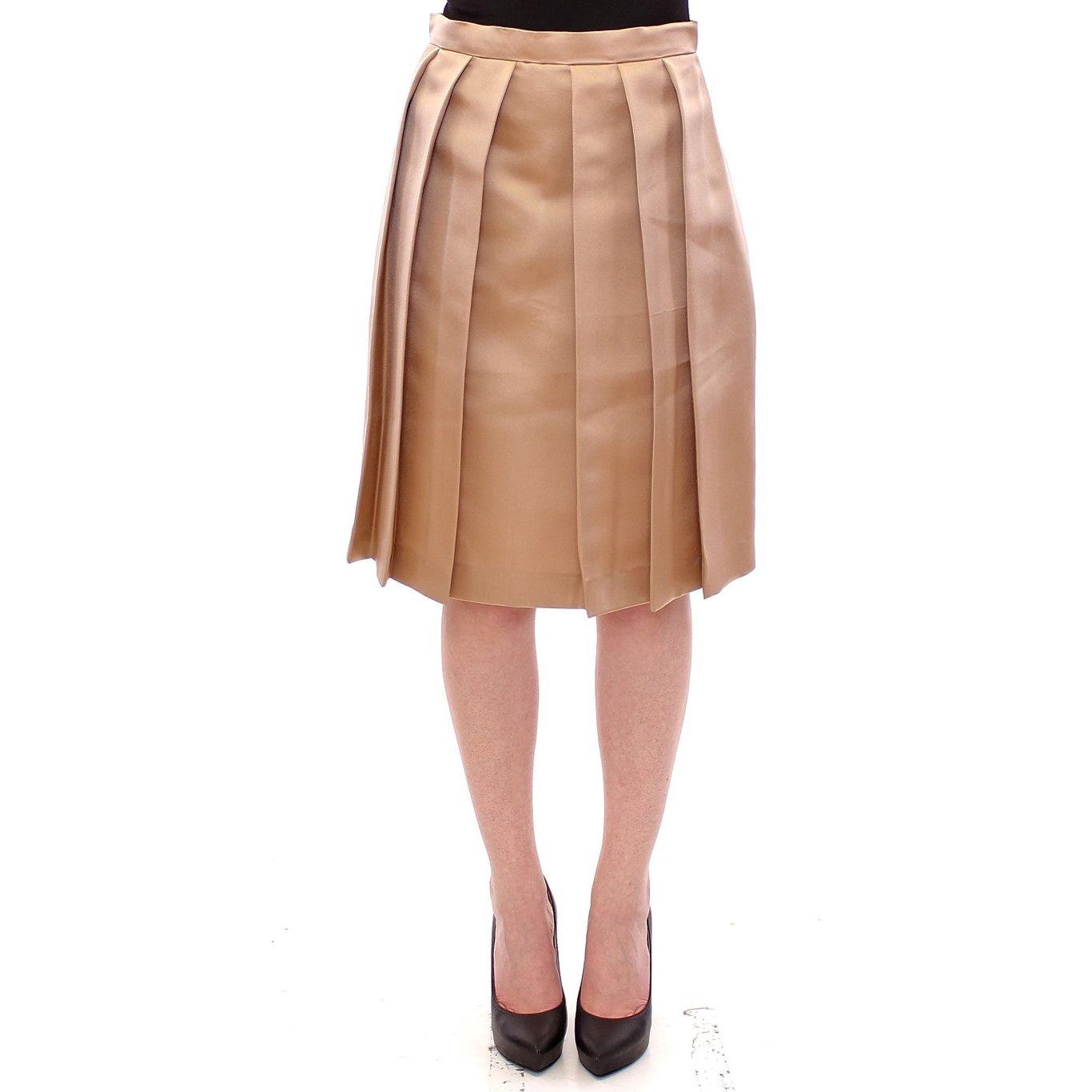 Andrea Incontri Elegant Silk Pleated Knee-Length Skirt Andrea Incontri Rosy Brown