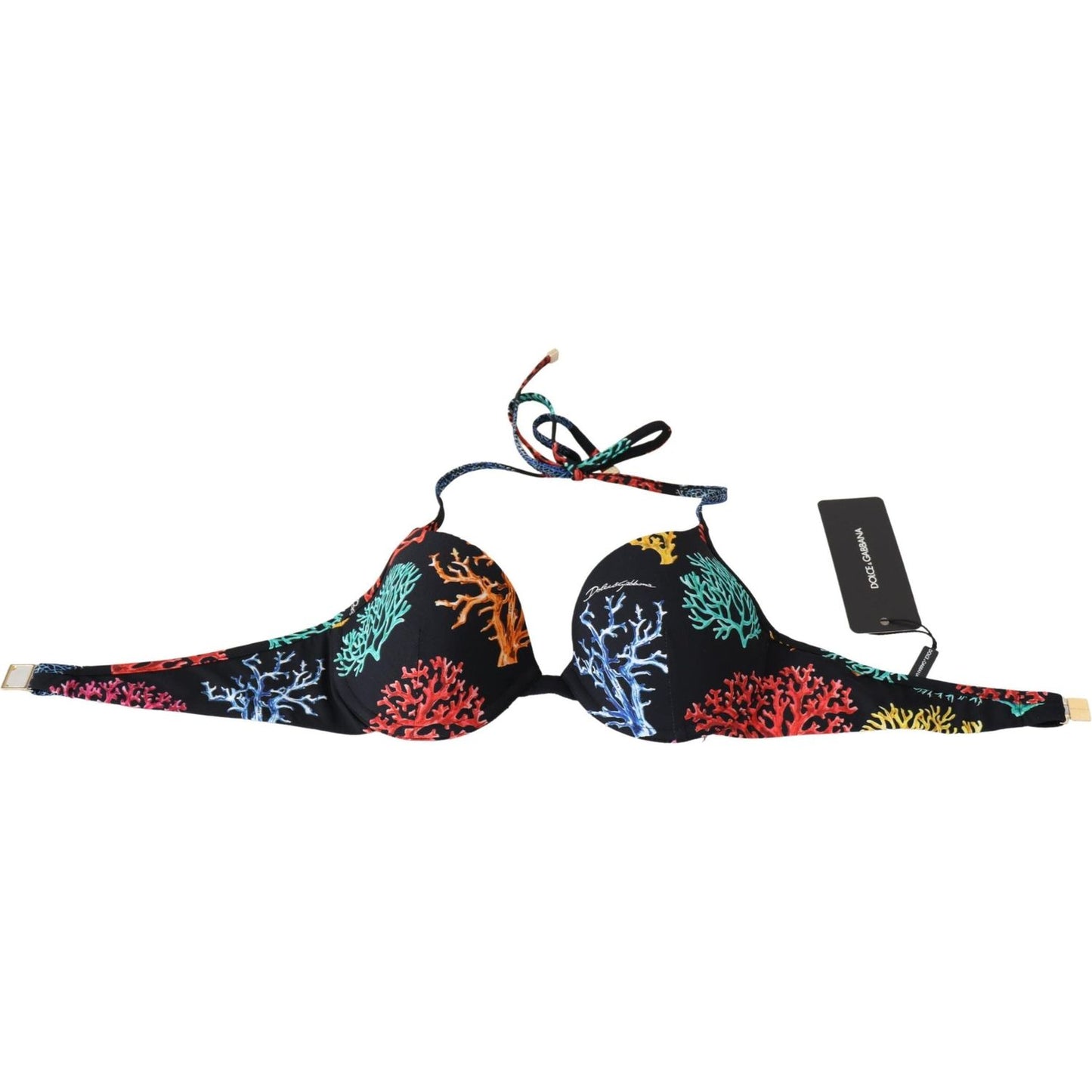 Dolce & Gabbana Chic Black Coral Print Bikini Top Dolce & Gabbana Tan
